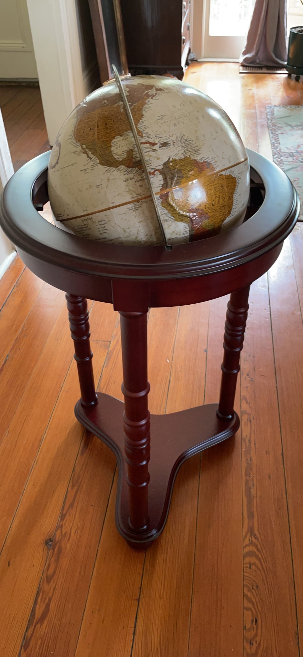 Replogle Lancaster-Bronze Metallic, Dark Cherry Wood Finish, Floor Model Globe, Elegant Floor Standing Globe for Small Spaces (12