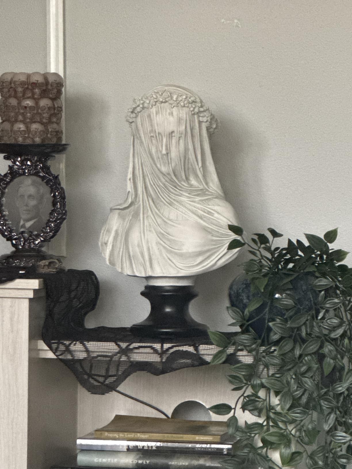 Design Toscano Veiled Maiden Indoor Bust Statue, 9 Inch Wide, 14 Inch Tall, Cast Stone Resin, Antiqued White Finish with a Black Painted Base customer photo 2