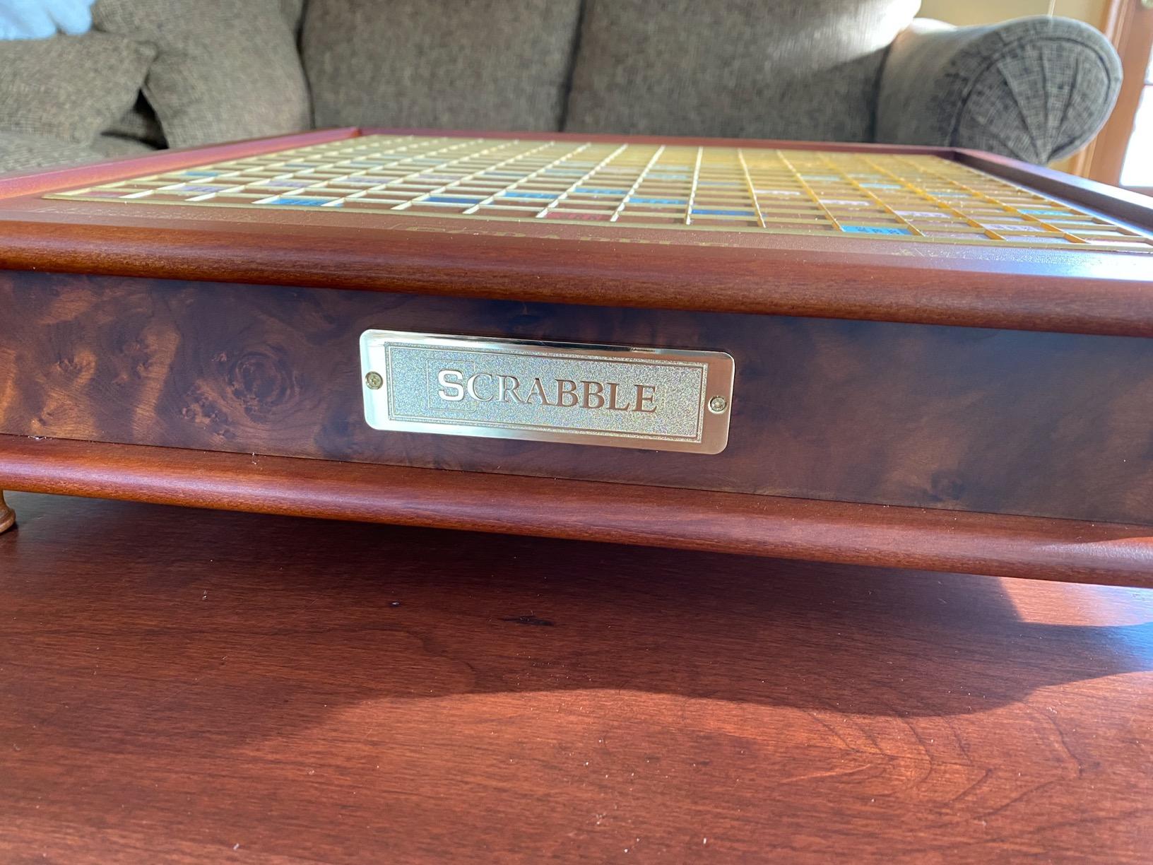 WS Game Company Scrabble Luxury Edition Rotating Wooden Board Game Set | Classic Word Game, Luxurious Wood Cabinet, Rotating Game Board, Storage Drawer, Raised Letter Tile Grid, 2-4 Players customer photo 1