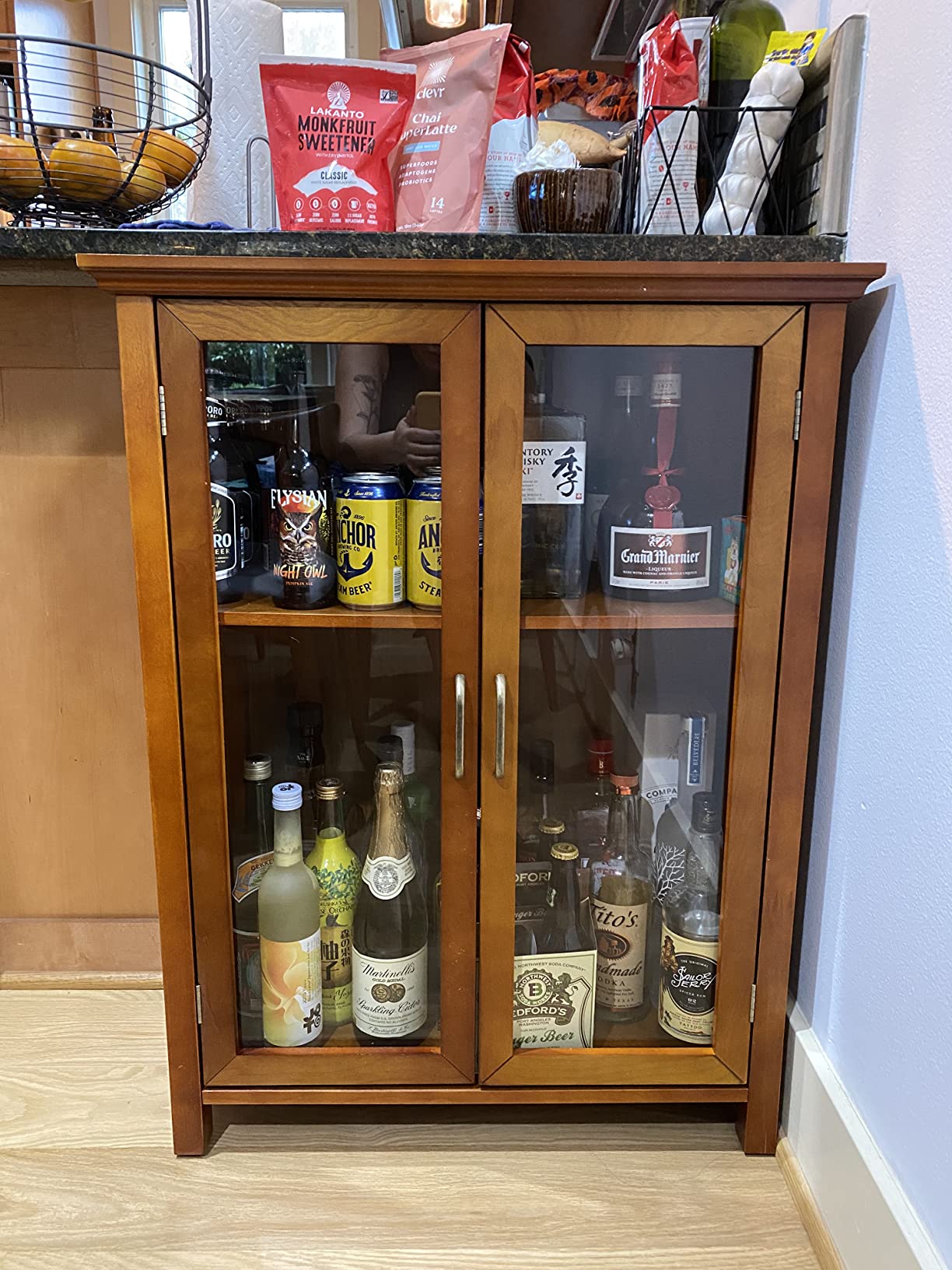 Teamson Home Avery Wooden Freestanding Floor Cabinet with 2 Adjustable Shelves, 3 Storage Spaces, 2 Glass Paneled Doors and 2 Antique Brass Knobs, Oiled Oak customer photo 2