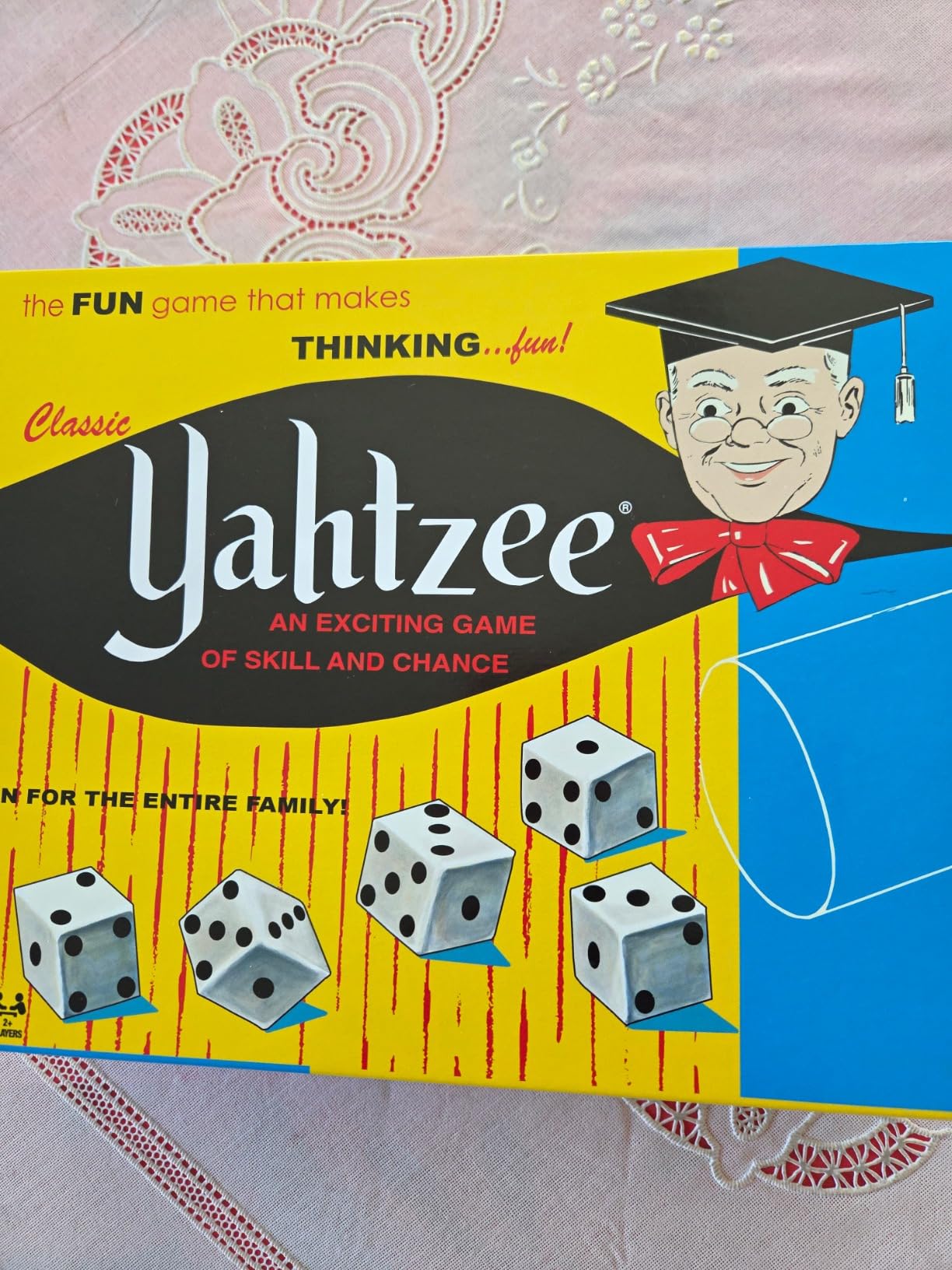 Winning Moves Classic Yahtzee, with Retro Art and Dice Cup | Exciting Game of Skill and Chance, Original Components, 2 or More Players, Ages 8+ customer photo 2