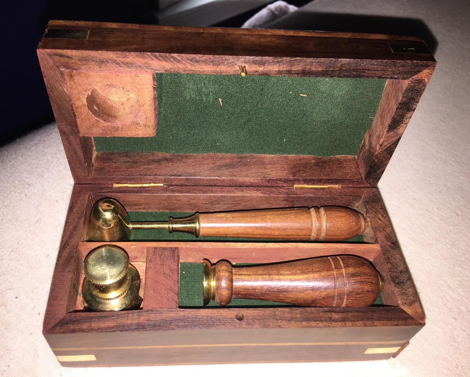 Letter Stamp Wax Seal Kit - Wooden Box with Pot, Sticks and Burner Wood Handle Seal Stamp Star Head - Ideal for Wedding Gift Invitation, Birthday Letter Envelope Sealer Set - 6