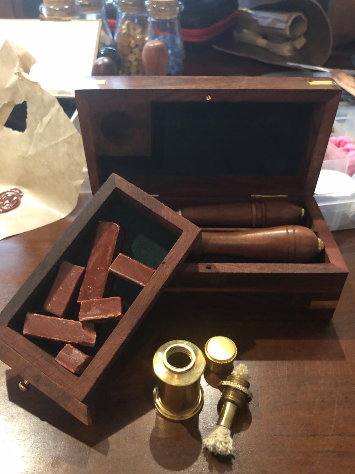 Letter Stamp Wax Seal Kit - Wooden Box with Pot, Sticks and Burner Wood Handle Seal Stamp Star Head - Ideal for Wedding Gift Invitation, Birthday Letter Envelope Sealer Set - 6