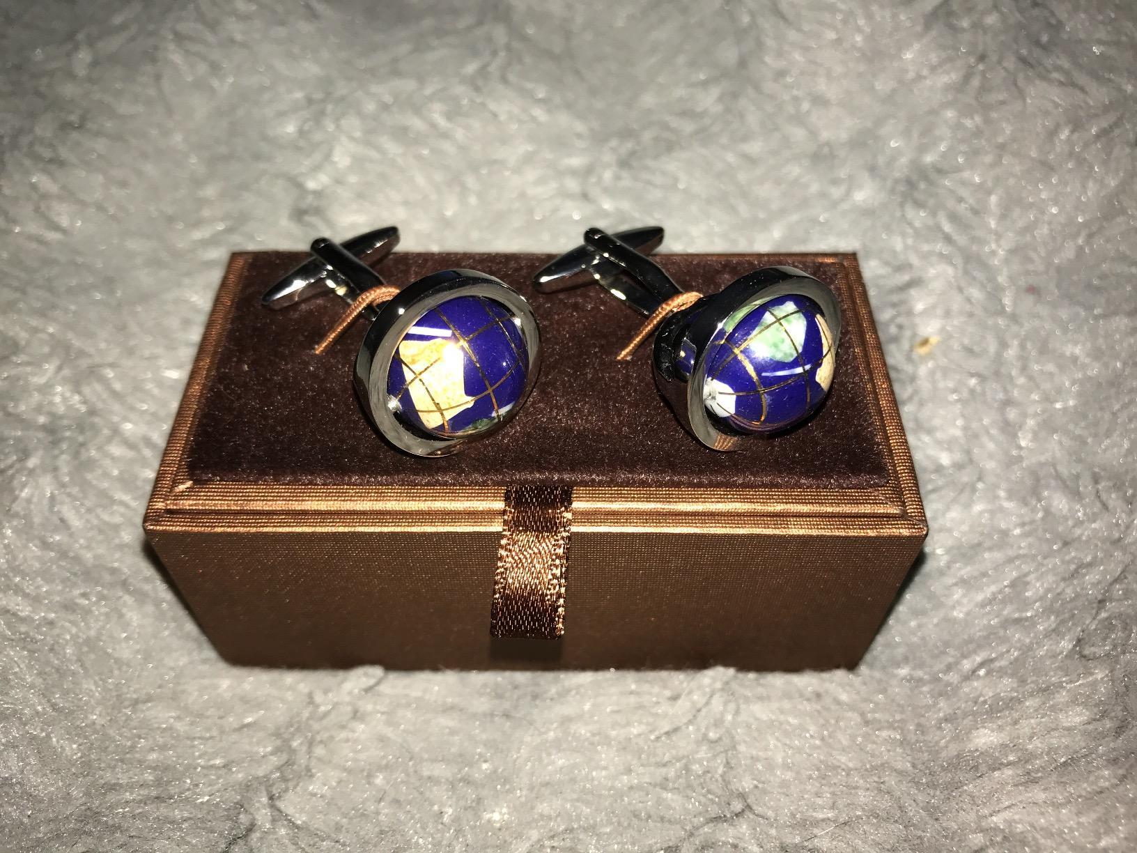Globe Map Earth Really Spins Pair Cufflinks in a Presentation Gift Box & Polishing Cloth customer photo 1
