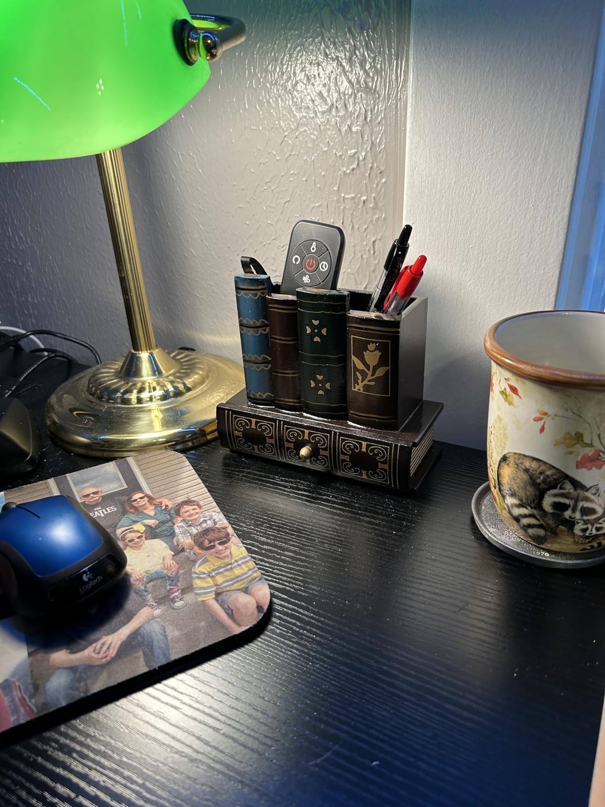 MyGift Decorative Desk Organizer Caddy, Pencil and Pen Holder with Bottom Storage Drawer and Antique Library Books Design customer photo 1