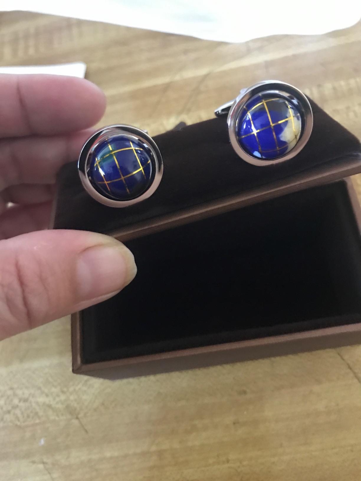 Really Spins Rhodium Plated Blue Globe Earth Cufflinks for Men with a Gift Box customer photo 1