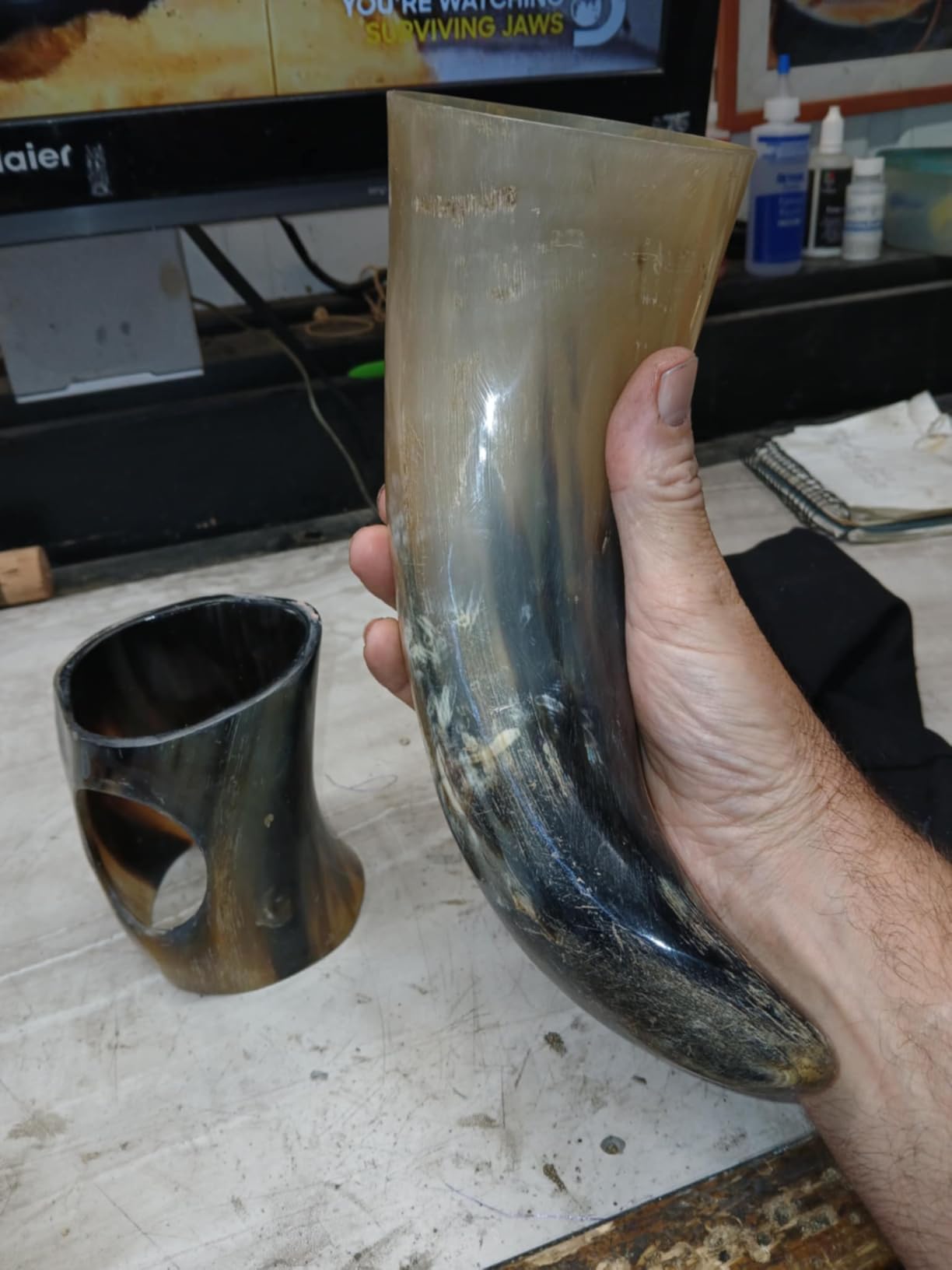 AleHorn Viking Drinking Horn with Stand - Handcrafted Natural Ox Horn Mead & Ale - Medieval Norse Display Cup for Home Bar Decor & Holiday Gifts for Men customer photo 1