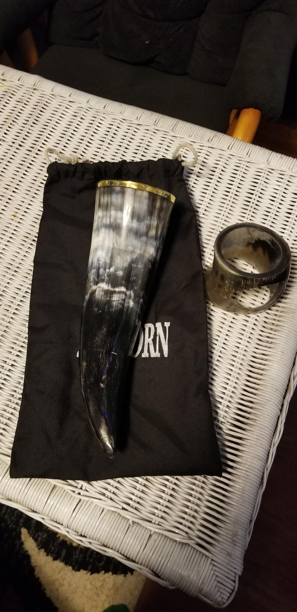 AleHorn Viking Drinking Horn with Stand - Handcrafted Natural Ox Horn Mead & Ale - Medieval Norse Display Cup for Home Bar Decor & Holiday Gifts for Men customer photo 2