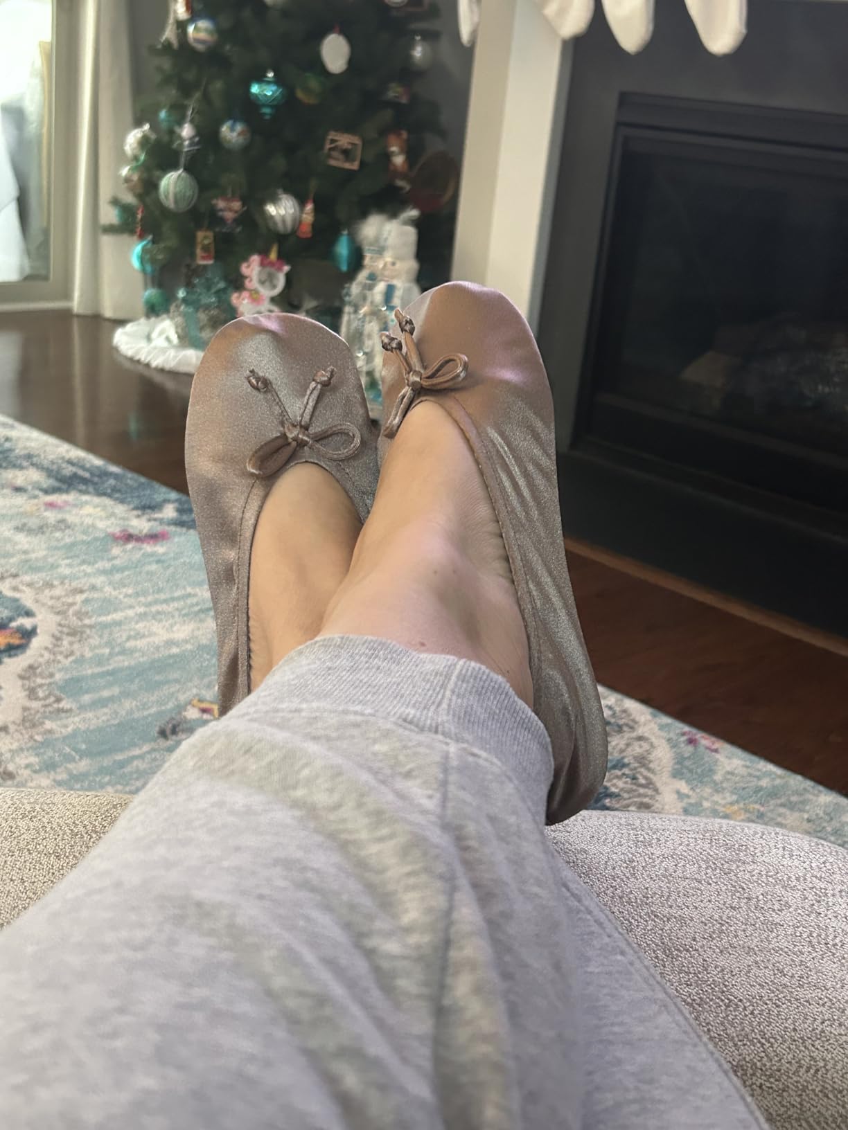 Isotoner Women's Satin Ballerina Slippers with Classic Ribbon Bow and Suede Sole customer photo 2