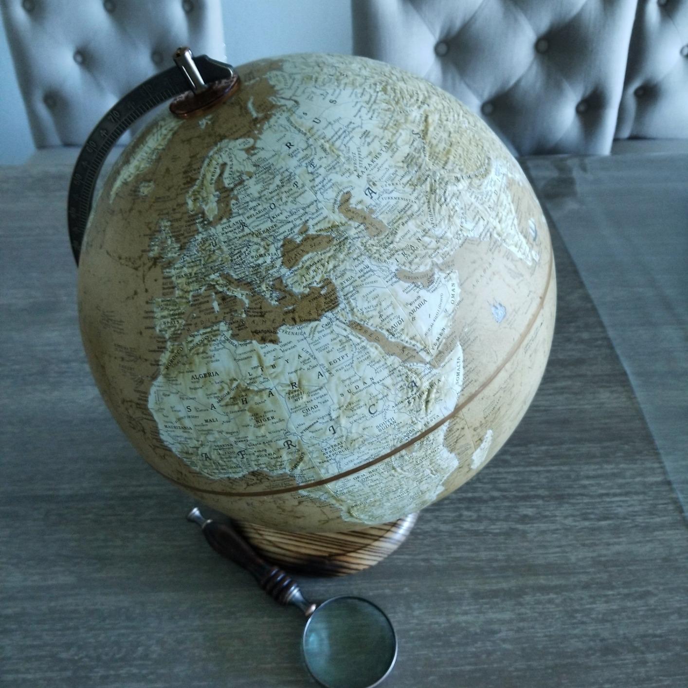 Replogle Morgan - Designer Series Globe, Old World Style Globe, Raised Relief, Charred Hardwood Base, Antique brass plated Semi-Meridian, Velvety texture ball (12