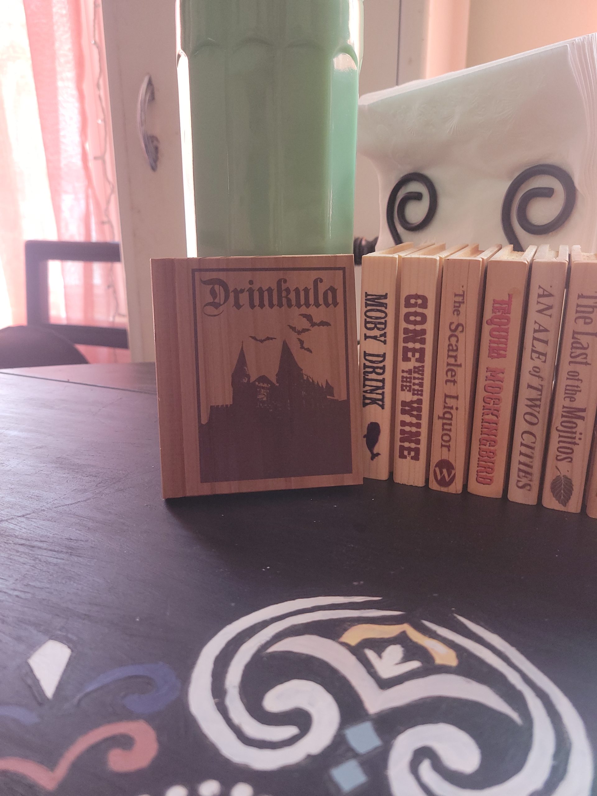 Solid Wood Book Shaped Coasters w/drinking puns customer photo 1