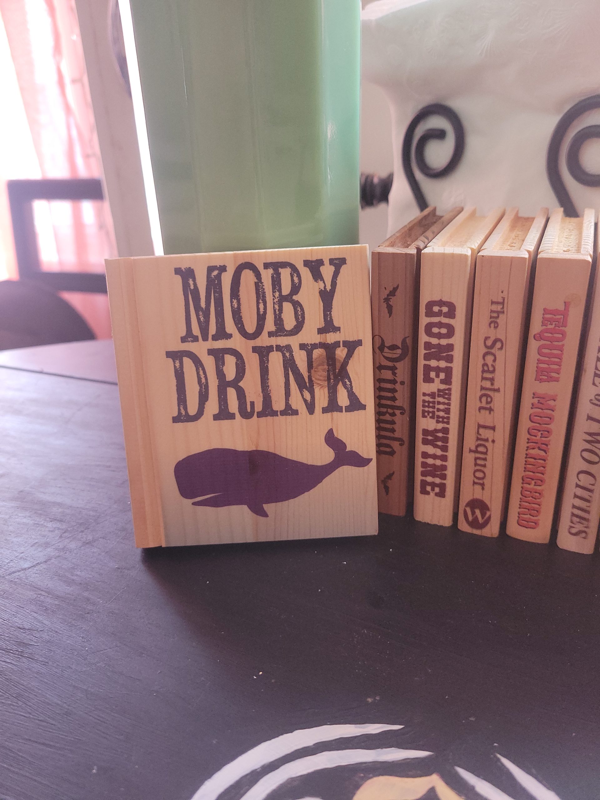 Solid Wood Book Shaped Coasters w/drinking puns customer photo 2
