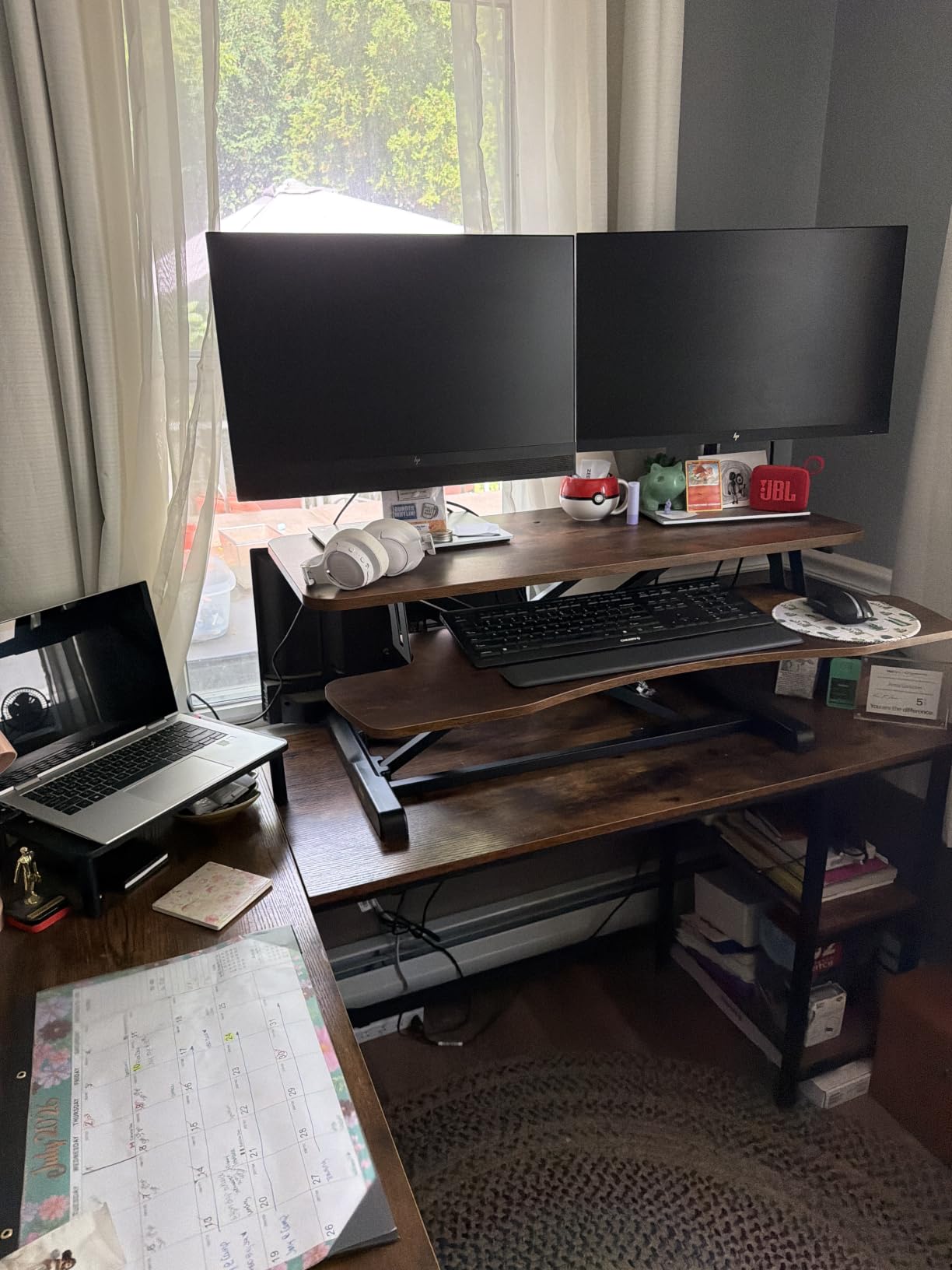 VIVO 32 inch Desk Converter, K Series, Height Adjustable Sit to Stand Riser, Dual Monitor and Laptop Workstation with Wide Keyboard Tray, Black customer photo 2