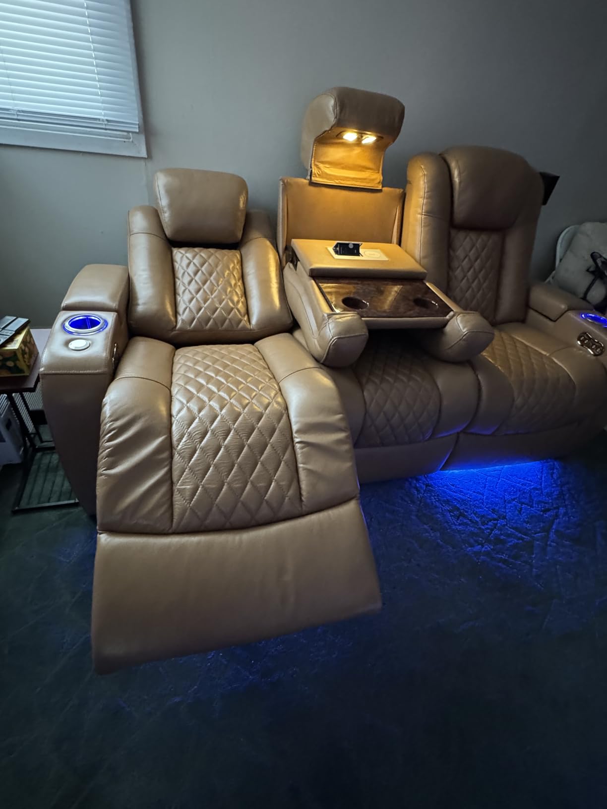 Seatcraft Anthem Home Theater Seating Black Sofa with Fold Down Table | Italian Leather, Powered Headrest, Power Recline, USB-A charging, Fold-Down Table customer photo 1