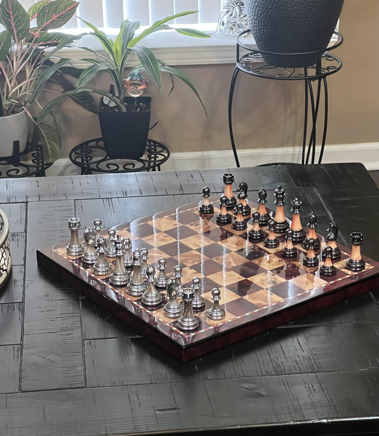 Staunton Chrome & Black Chrome Chess Men Set W 18