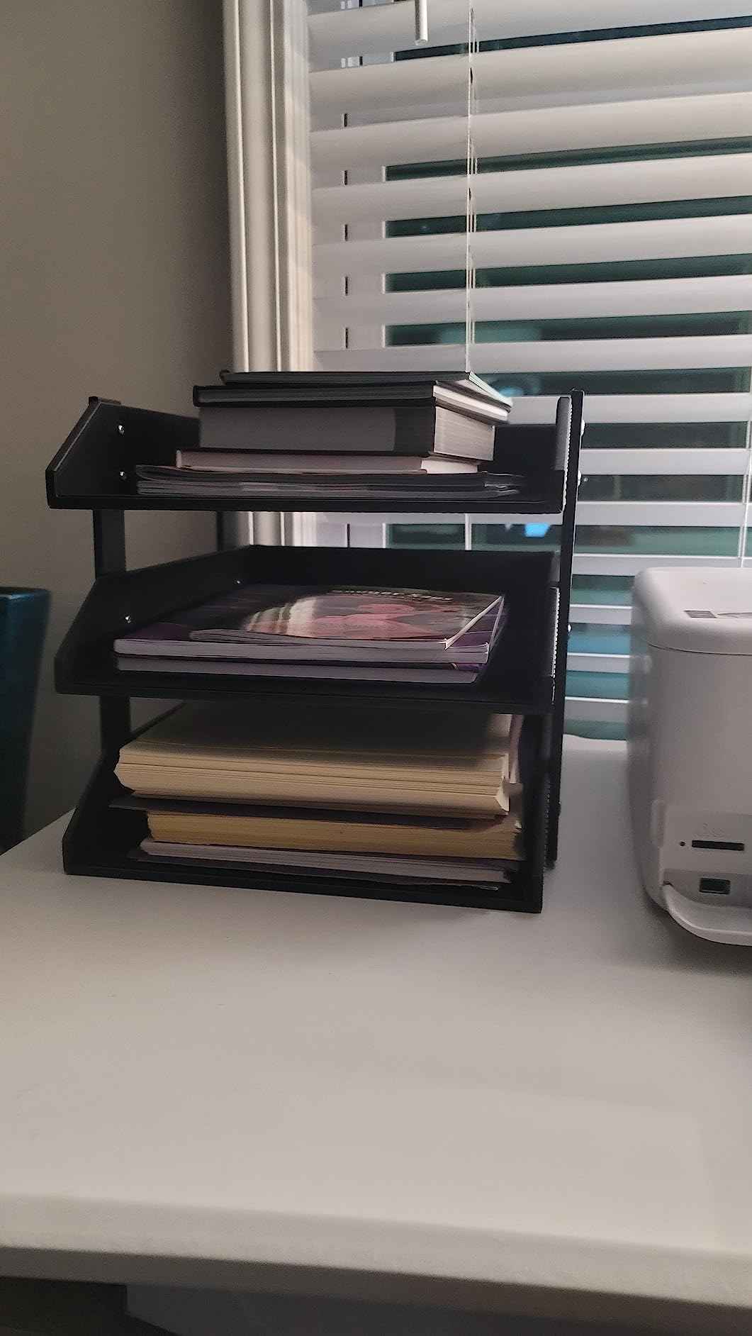 3 Tier Leather Magazine File Holder, Thipoten Paper Tray Organizer Desk Document File Organizer (Brown) customer photo 1