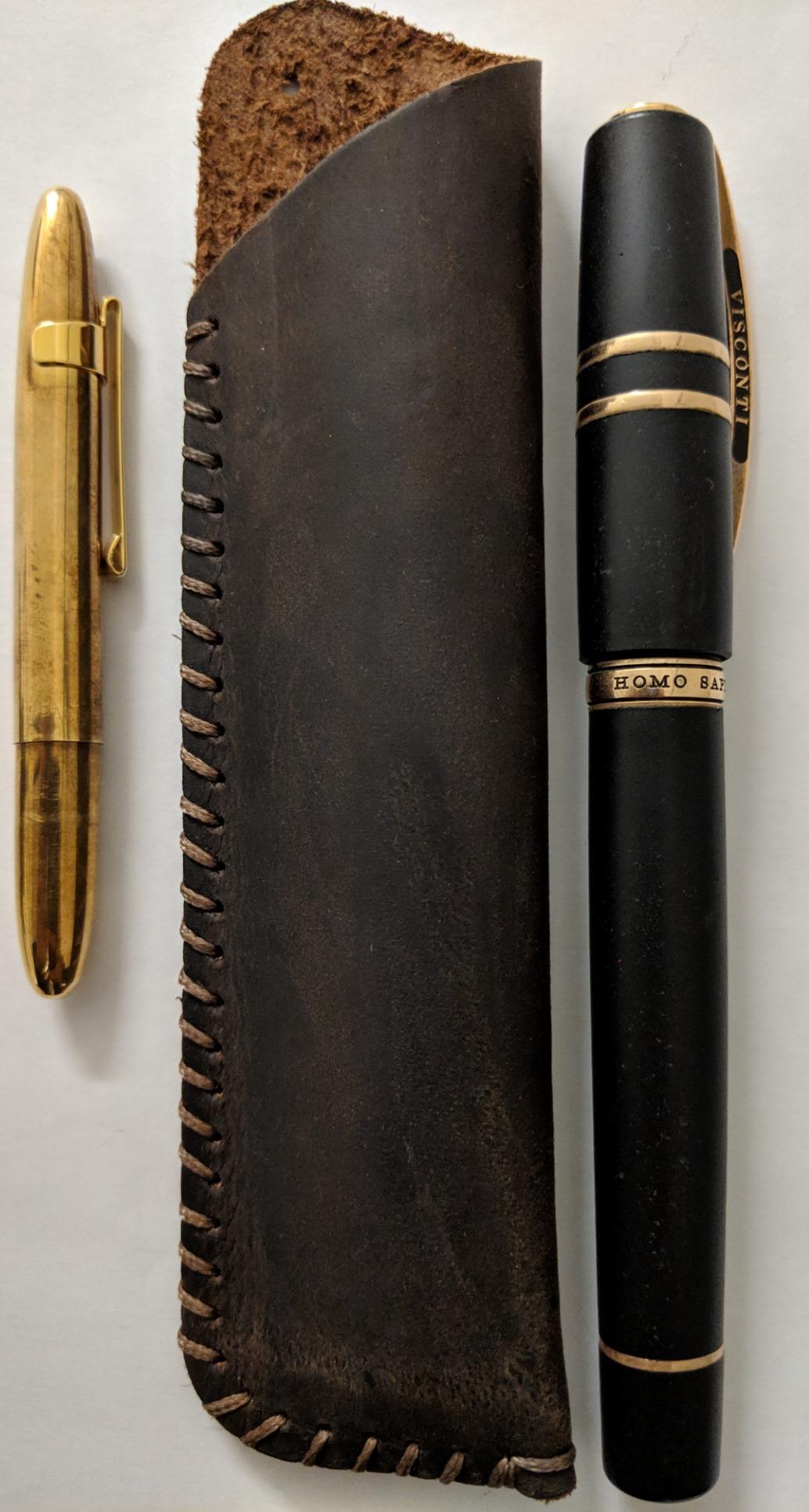 Handmade Genuine Leather Double Pen Case Fountain Pen Sleeve Holder Pouch Cover Vintage (Coffee) customer photo 2