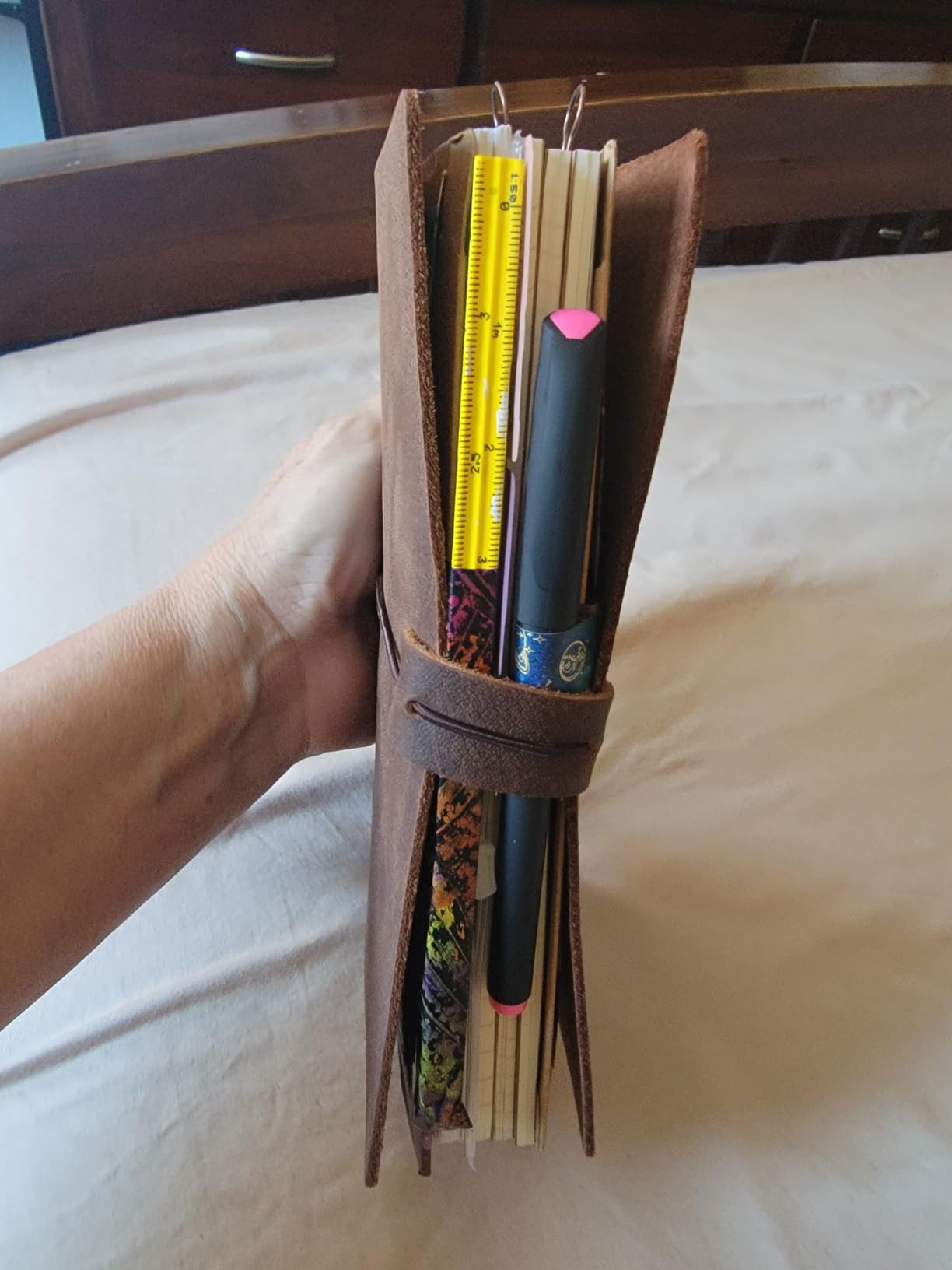 newestor Refillable Leather Journal Travelers Notebook - 8.5 x 4.5 Travel Diary with 5 Inserts + Pen Holder and Binder Clip, Standard Size, Brown customer photo 1