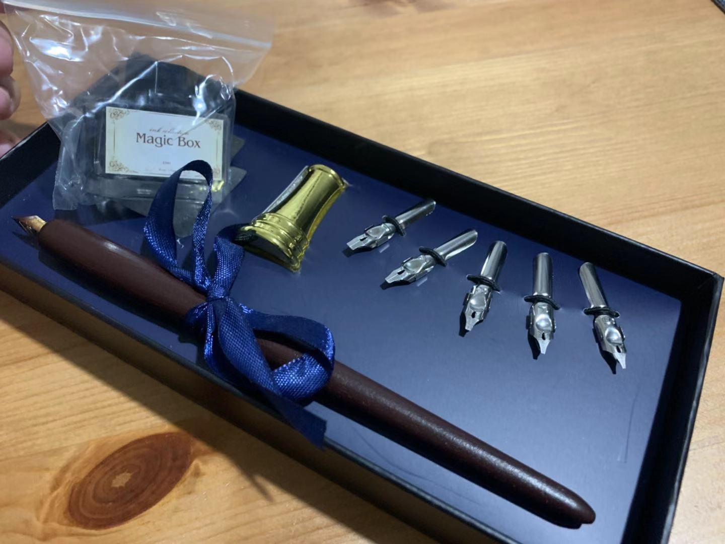 Plotube Calligraphy Pen Set, 11 Nibs, Black Ink, Pen Stand | Wooden dip pen for writing customer photo 2