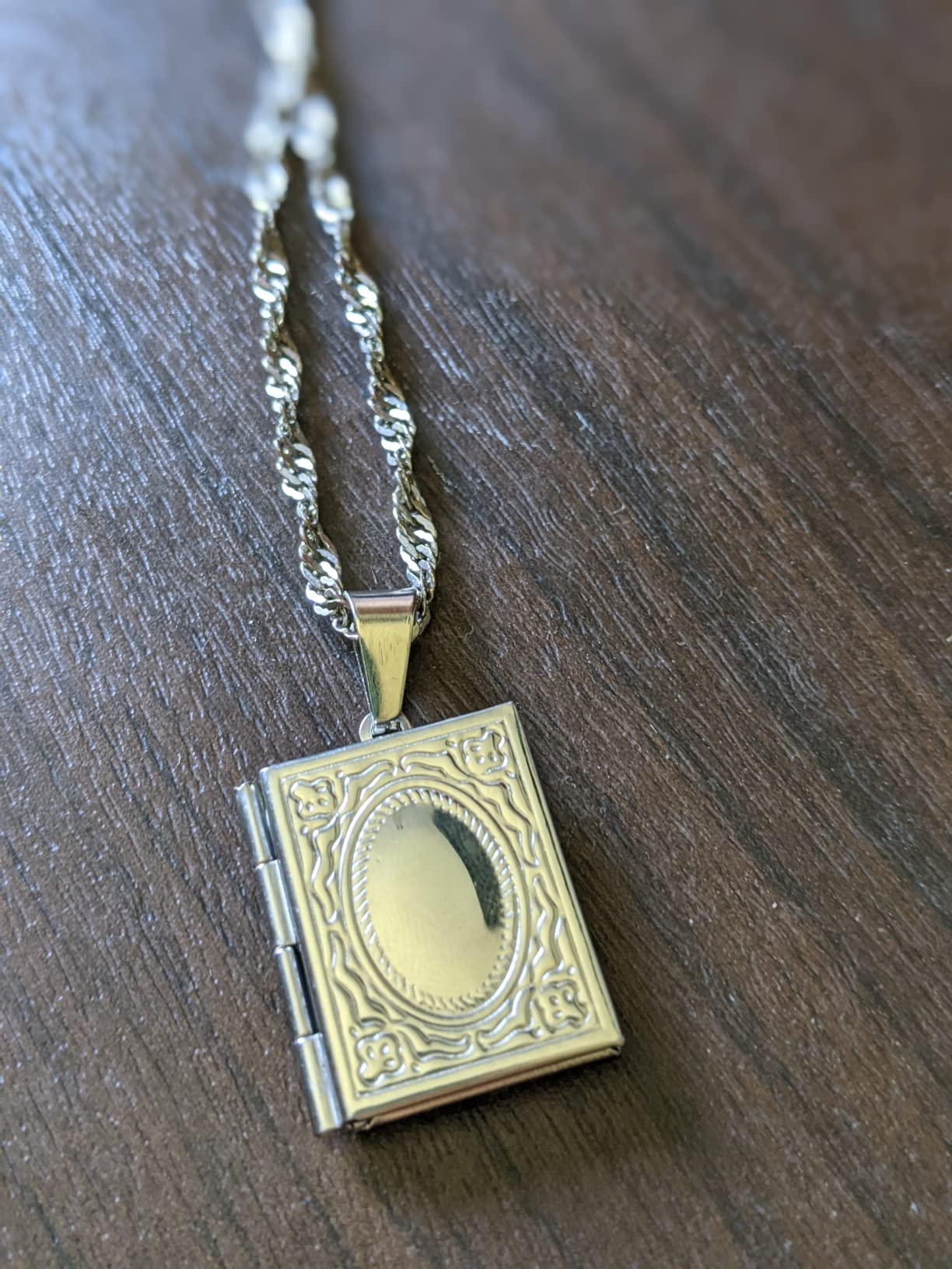 Locket Necklace for Women Men: Stainless Steel Vintage Religious Bible Book Photo Locket Necklaces that Holds Pictures Jewelry Gifts customer photo 1