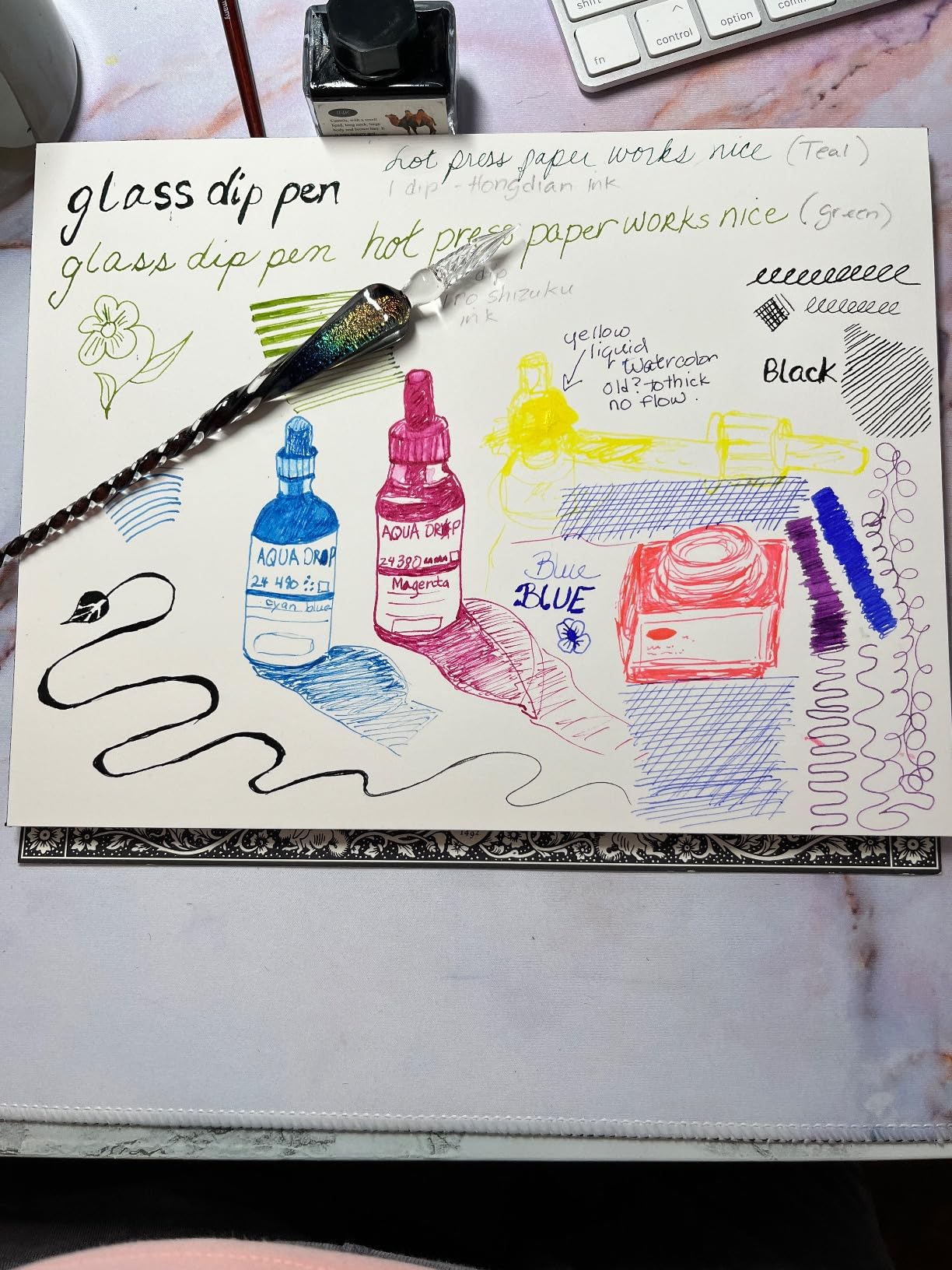 ESSSHOP Handmade Glass Dip Pen and Ink Set - 15ml Color Inks Pen Holder Cleaning Cup Ink Drip Tool Crystal Signature Dipped Pen Kit for Art Writing Calligraphy Christmas Day Gifts customer photo 1