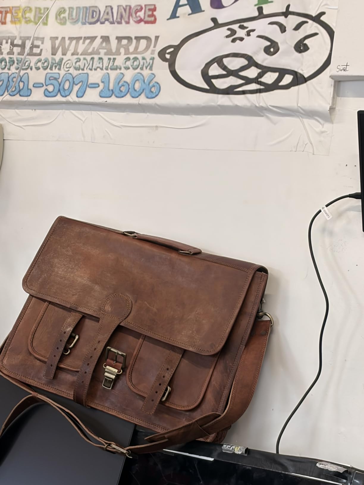 KomalC 18 Inch Leather Messenger Bag for Men & Women, Crossbody Satchel customer photo 2
