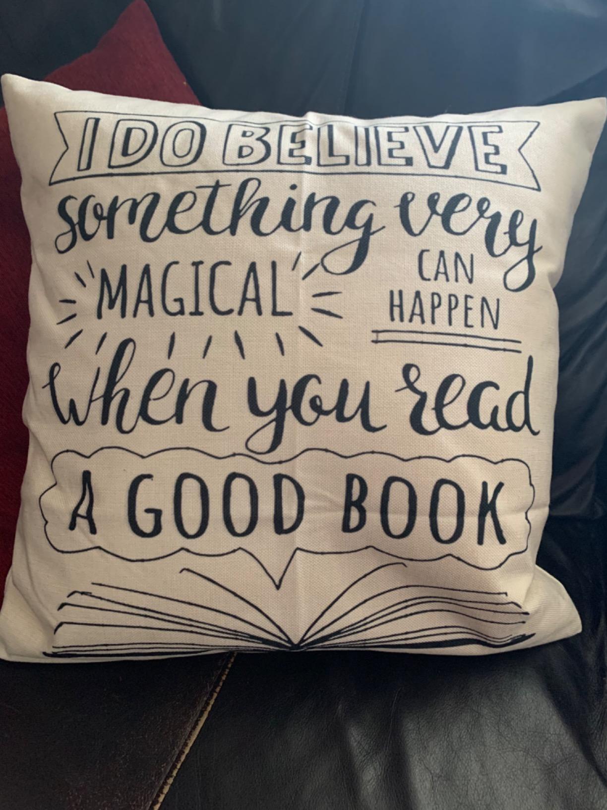 Ramirar Word Art Quote I Do Believe Something Magical Can Happen When You Read A Good Book Decorative Throw Pillow Cover Case Home Living Room Bed Sofa Car Cotton Linen Square 18 x 18 Inches customer photo 2