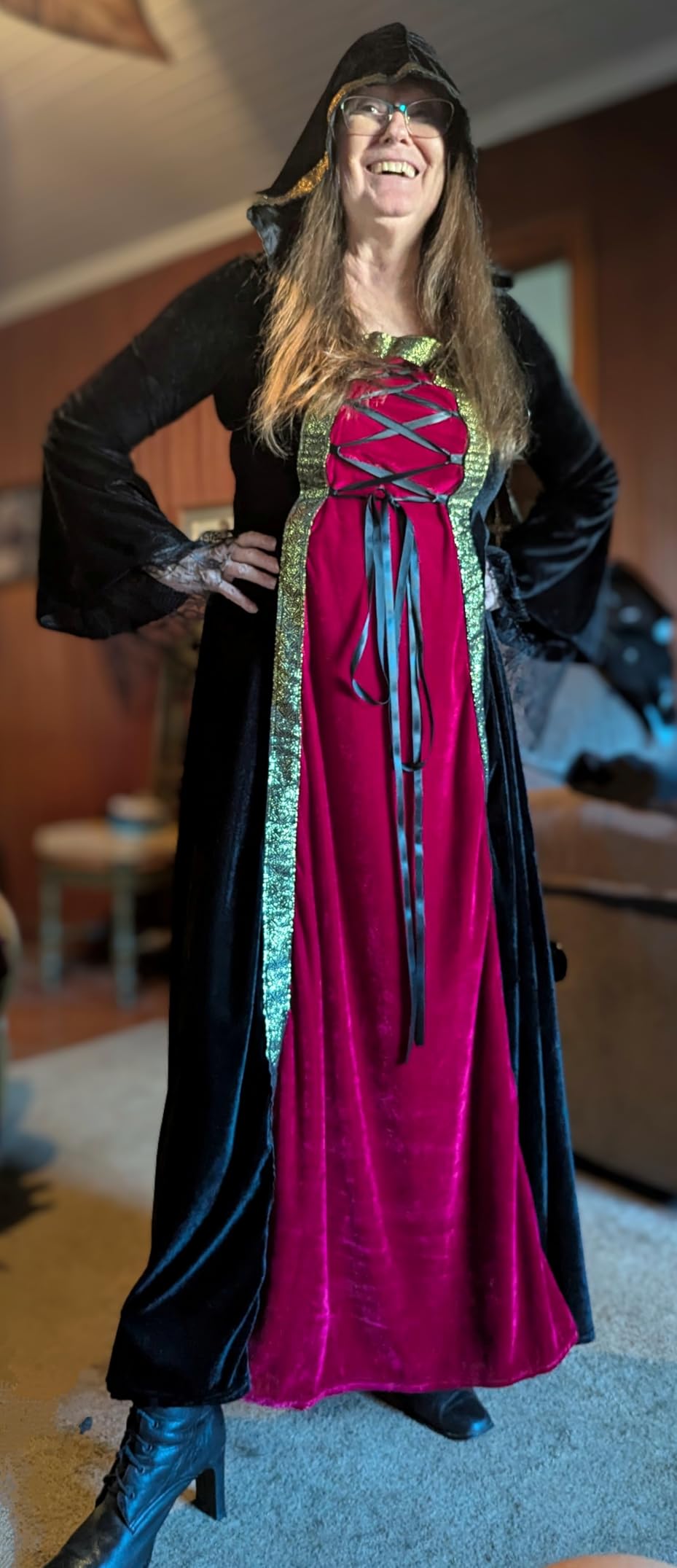 Colorful House Women Hooded Medieval Renaissance Dress Halloween for Adult customer photo 2