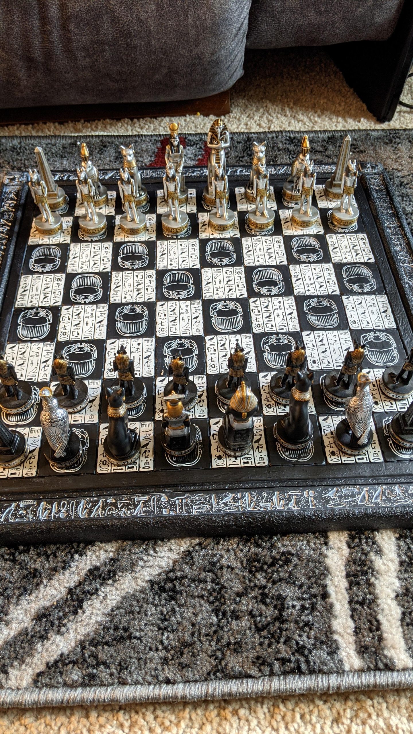 Egyptian Anubis Chess Set Black Silver and Gold Men with 16