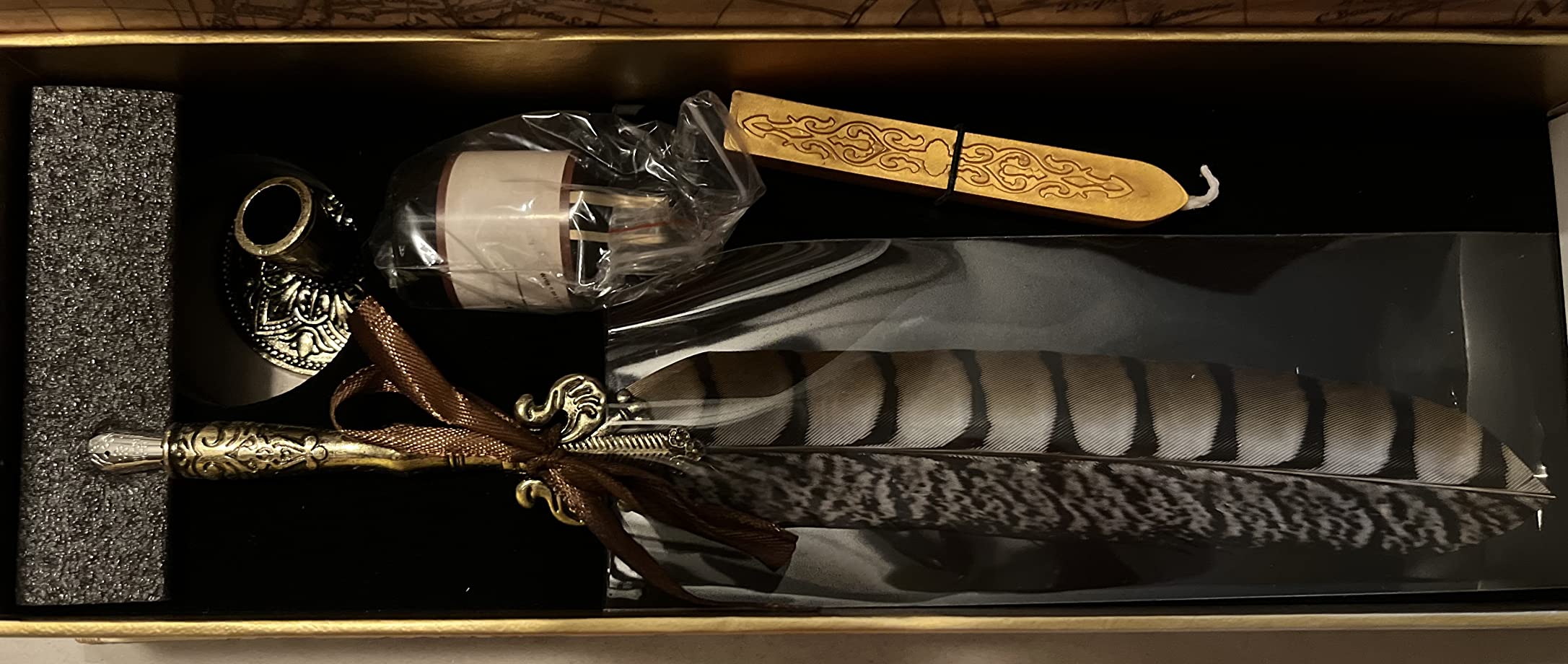Antique Quill Pen Unique Half-Patterned Feather Pen Set with 6 Nibs 1 Bottle of Ink 1 Seal Stamp 1 Pen Holder 1 Sealing Wax LL-149 customer photo 2
