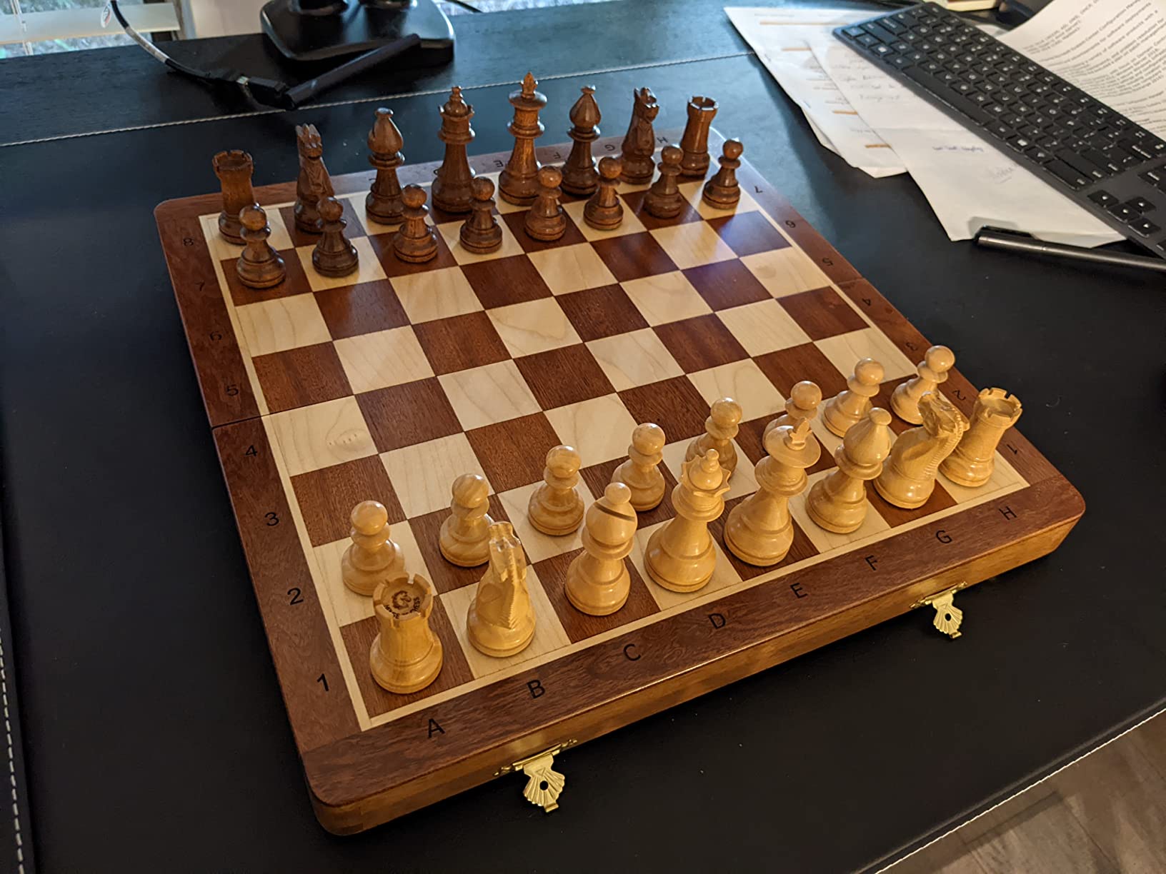House of Chess - Victorian Staunton Golden Acacia Wood Chess Set - 14 x 14 Inches Wooden Folding Chess Board with Algebraic Notation - Wooden Chess Pieces with King Height 3 Inches + 2 Extra Queens customer photo 2