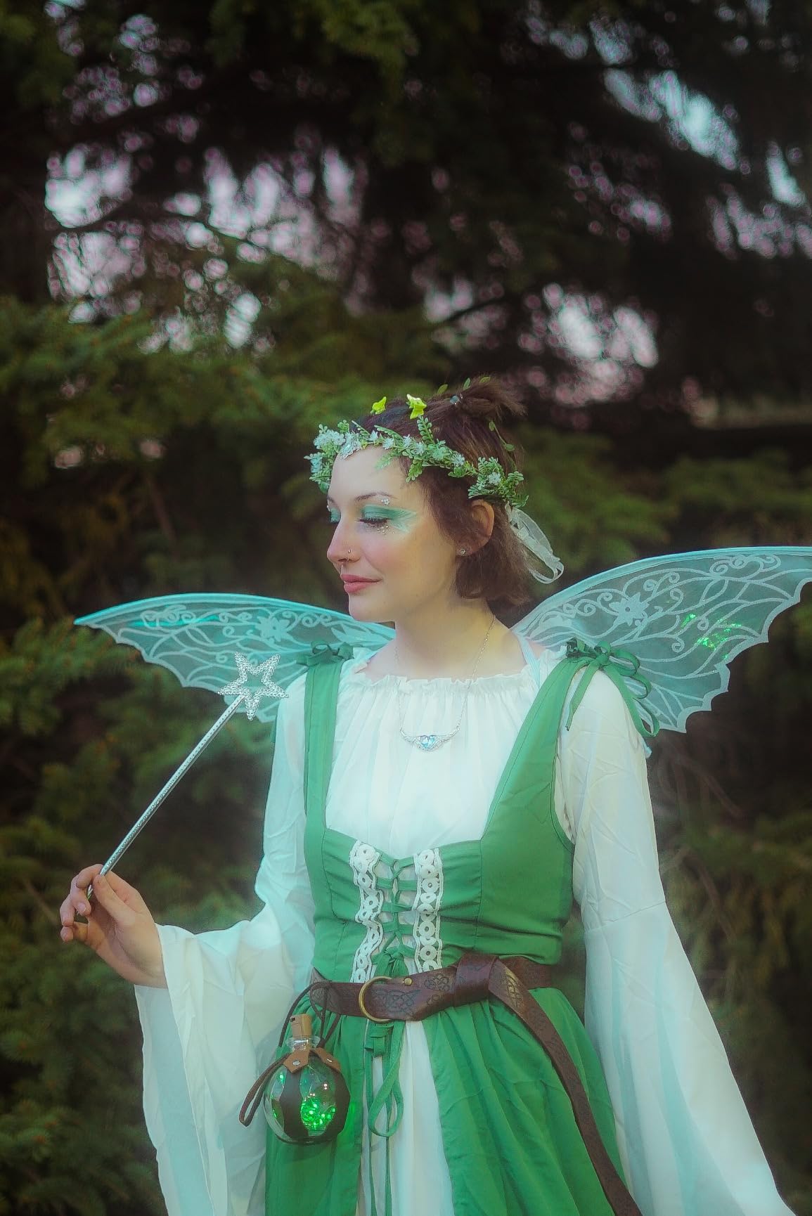 Lehauya Womens Renaissance Costume Medieval Irish Over Dress and Trumpet Sleeves Chemise Boho Set customer photo 2