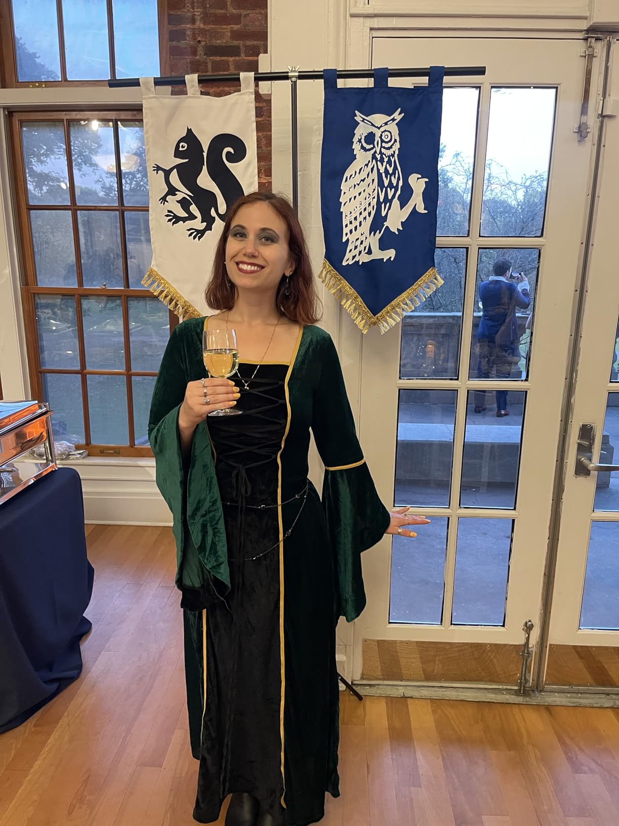Renaissance Costume Dress for Women, Velvet Medieval Ren Faire Gown, Long Bell Sleeve Halloween Cosplay Dress customer photo 1