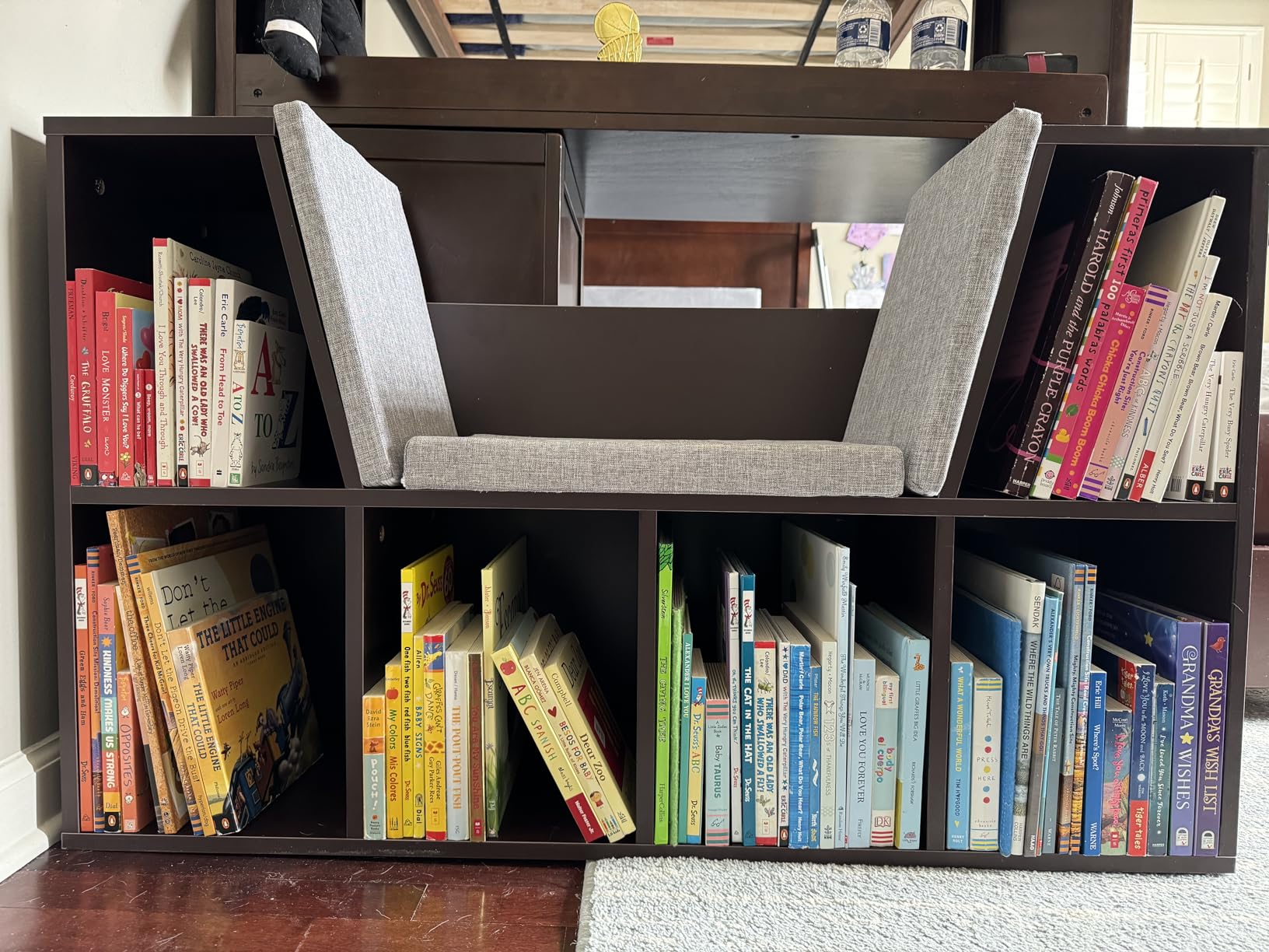 Costzon Kids Bookshelf with Reading Nook, 6 Cubby Bookcase with Soft Seat Cushion, Wooden Toy Storage Organizer with Bench, Book Shelf for Kids Room, Playroom, Nursery, Daycare customer photo 2