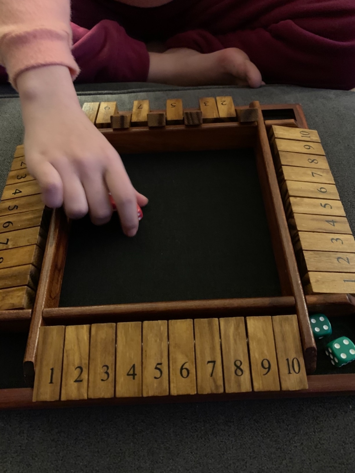 AMEROUS 1-4 Players Shut The Box Dice Game, Wooden Board Table Math Game with 12 Dice and Shut-The-Box Instructions for Kids Adults, Family Classroom Home or Pub (12 Inches) customer photo 2