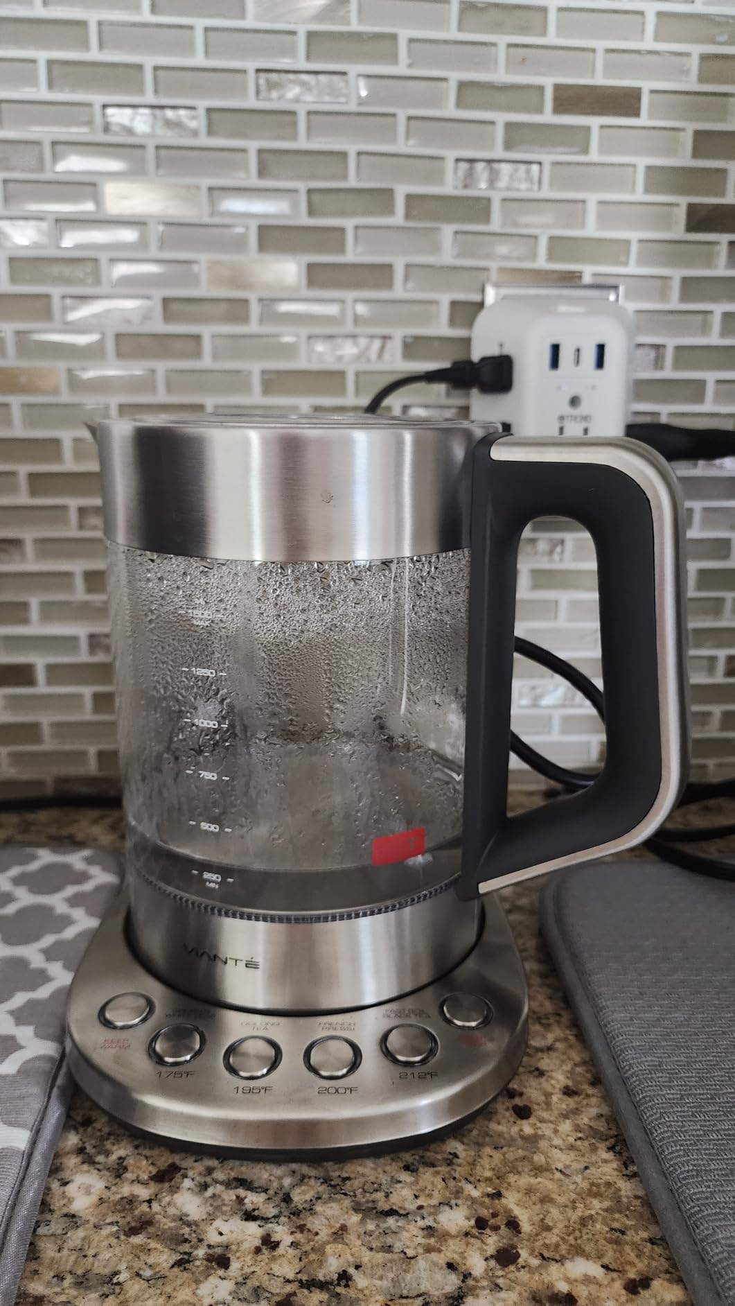Viante Alba Electric Tea Kettle With Infuser, No Plastic, 1.5L | Borosilicate glass & 304 stainless steel construction. 4 temp presets, keep-warm, cordless, auto shut-off customer photo 2