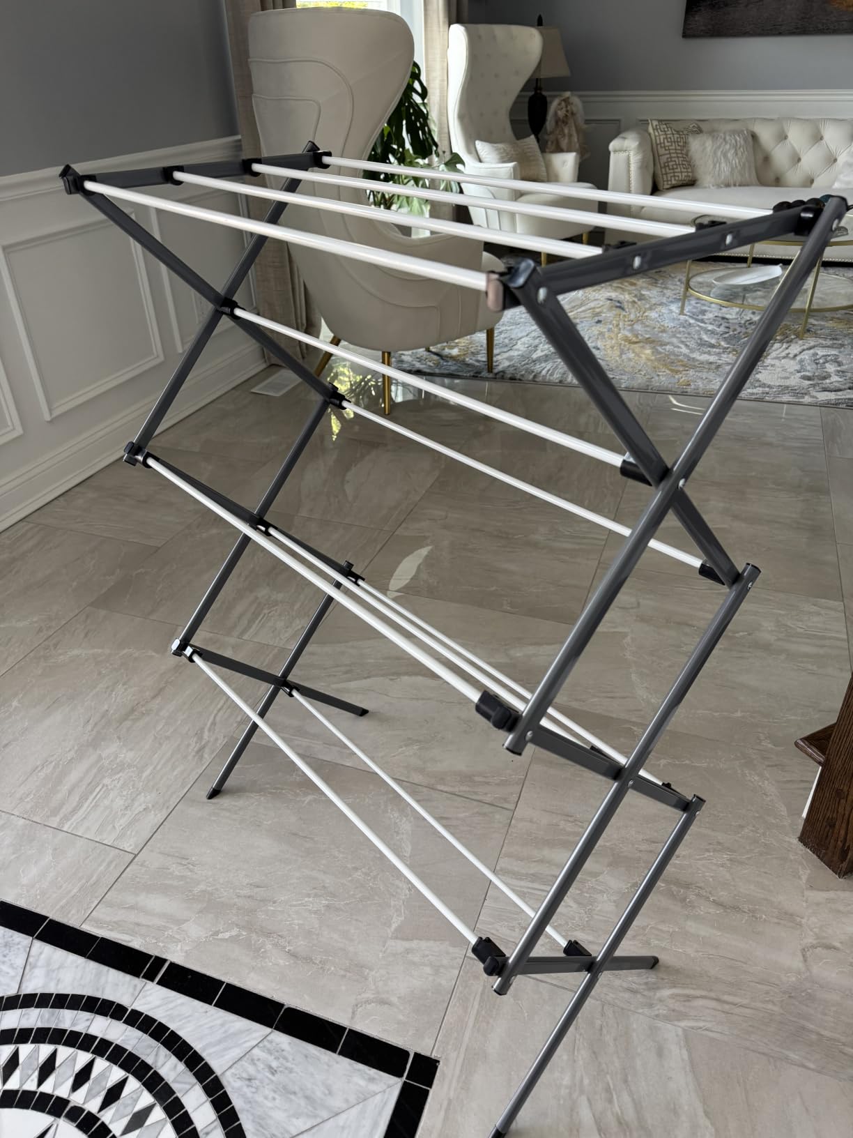 Honey-Can-Do 6-Tier Collapsible Steel Clothes Drying Rack, 24 ft, White | 6-tier steel rack with 24 ft of drying space folds flat to 3 in. Coated bars are gentle on delicates; 50 lb capacity. customer photo 1