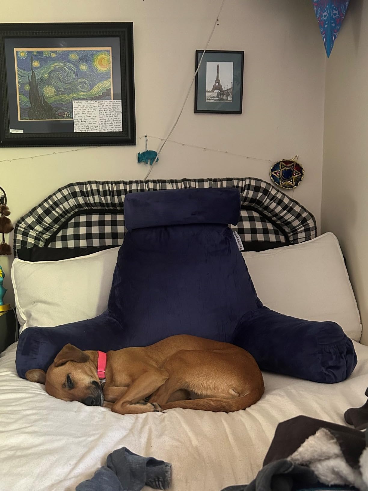 Clara Clark Reading Pillow with Shredded Memory Foam Includes 2 Neck and Lumber Support Pillows, Designed for Sitting Up in Bed and Couch, Back and Arms Adjustable Support for Adults & Teens Navy Blue customer photo 2