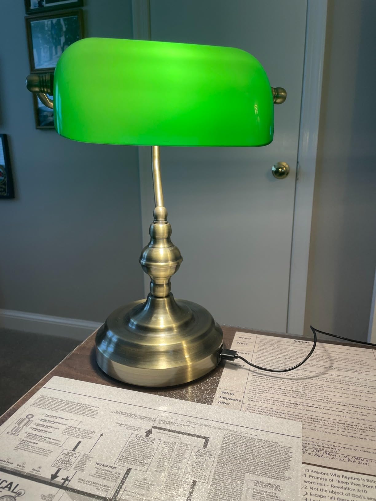 Banker Desk Lamp Touch Control, Vintage Banker's Desk Lamp with USB-A Port, 3 Way Dimmable Desk Lamps, Farmhouse Library Lamp Oil Rubbed Bronze for Office, Study Room customer photo 1