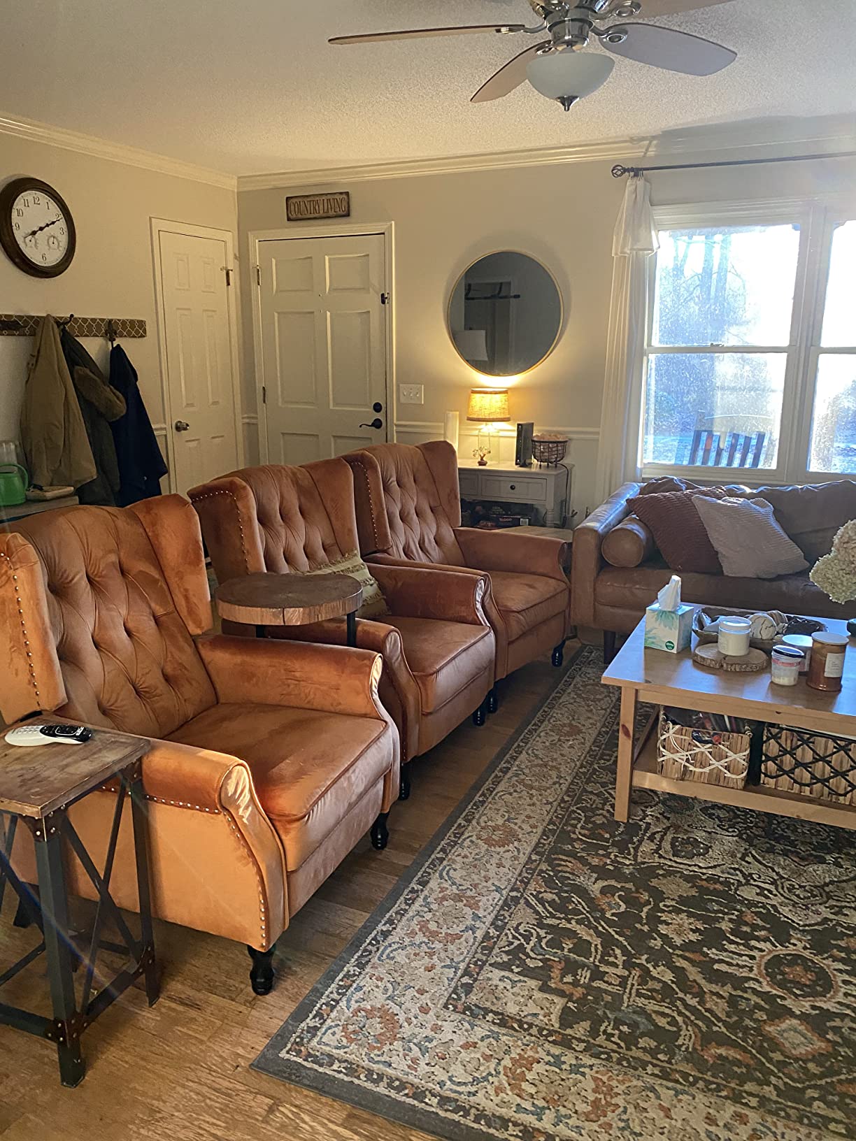 Velvet Accent Chair, Push Back Recliner Chair, Wingback Arm Chair for Living Room/Bedroom/Home Theater/Reception Area, Caramel customer photo 2