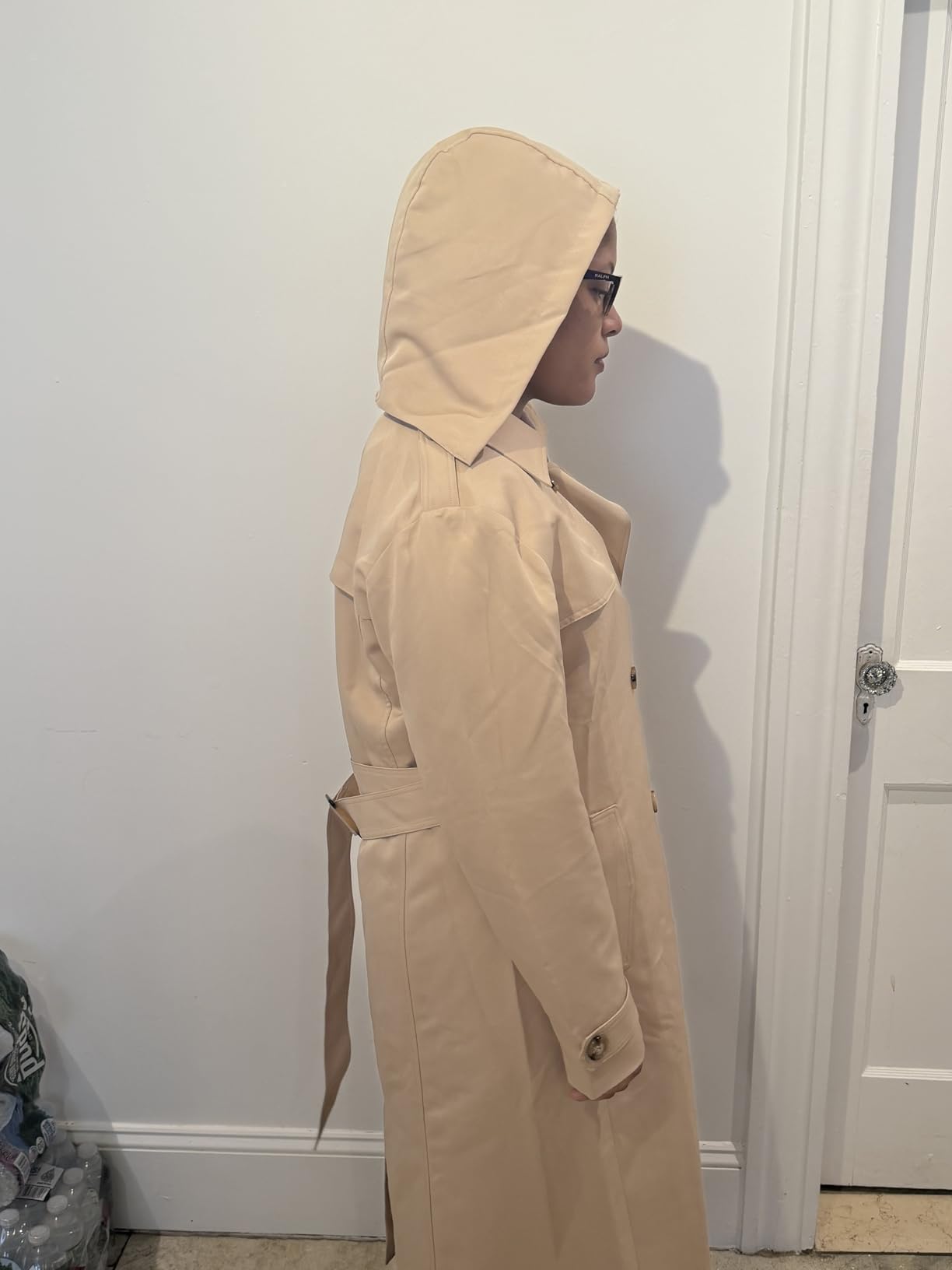 Womens Long Trench Coat Double Breasted Windproof Overcoat With Belt customer photo 1