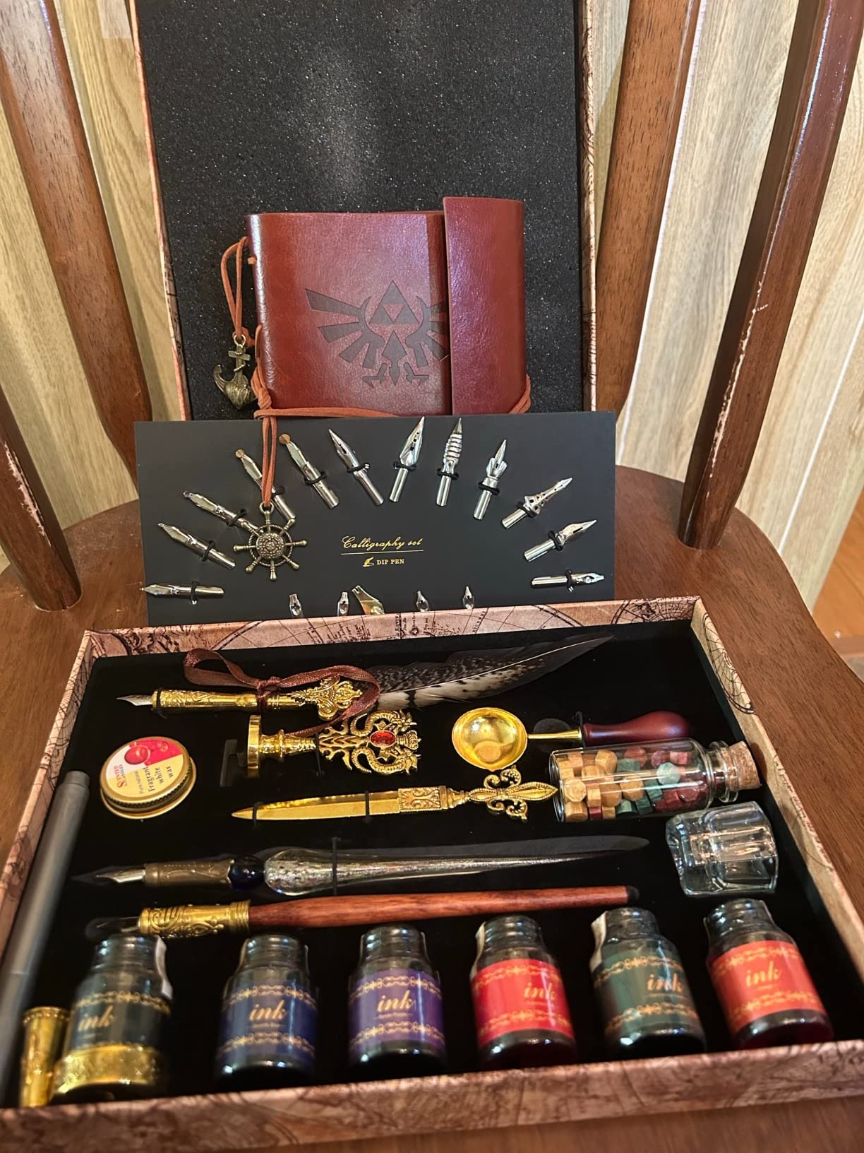 Vintage Pheasant Quill Pen Ink Set, Feather Dip Pen Set with Classic Spiral Bound Leather Notebook, Beginners Glass Dip Pen Wood Calligraphy Pen Craft Decoration Pen, Best Gift Kit for Writing, Drawing customer photo 1