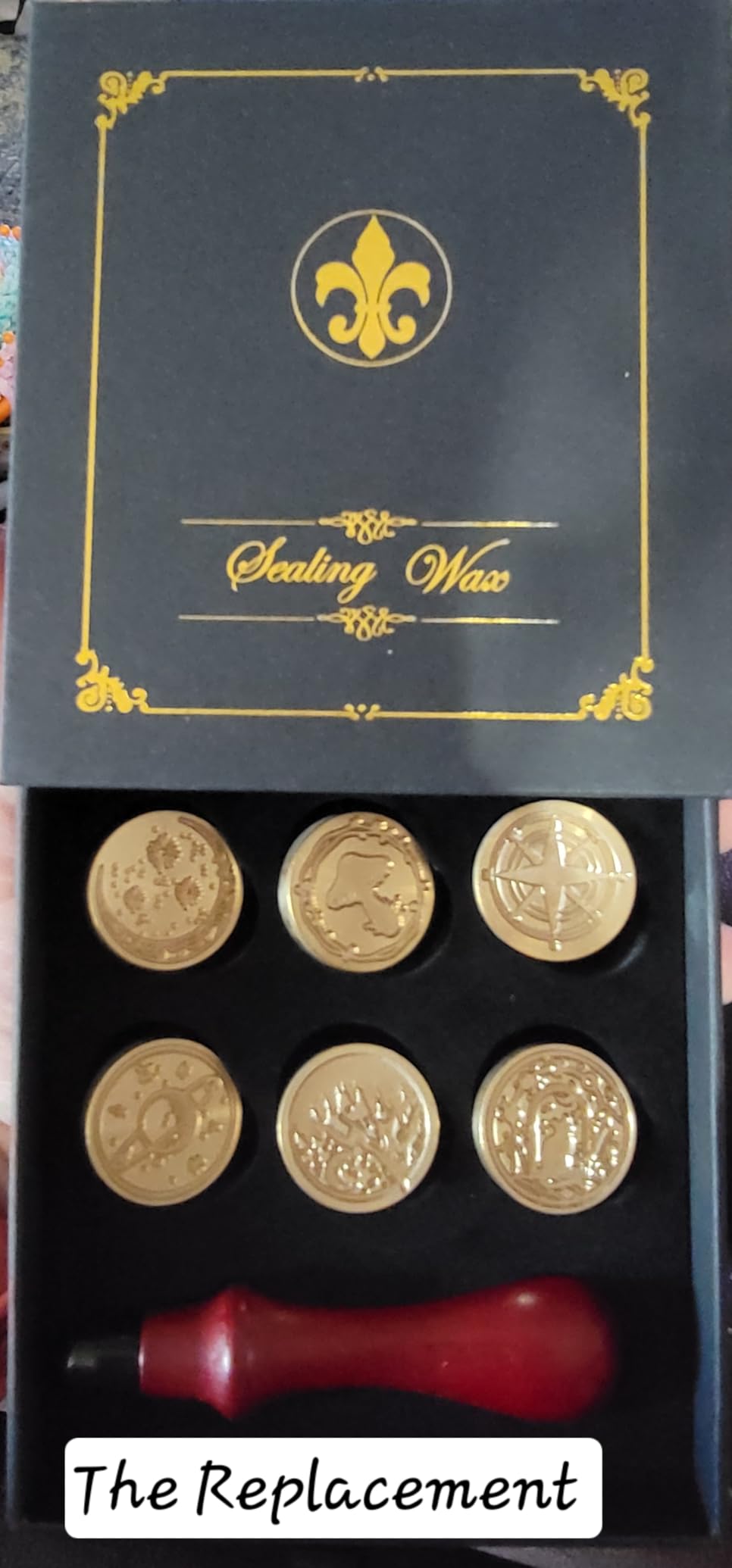 Wax Seal Stamp Gift Box Set, 6 Pcs Sealing Wax Stamps Copper Seals 1 Wooden Hilt, Wax Stamp Kit for Cards Envelopes, Gift Packaging (Vast Universe Series) customer photo 2