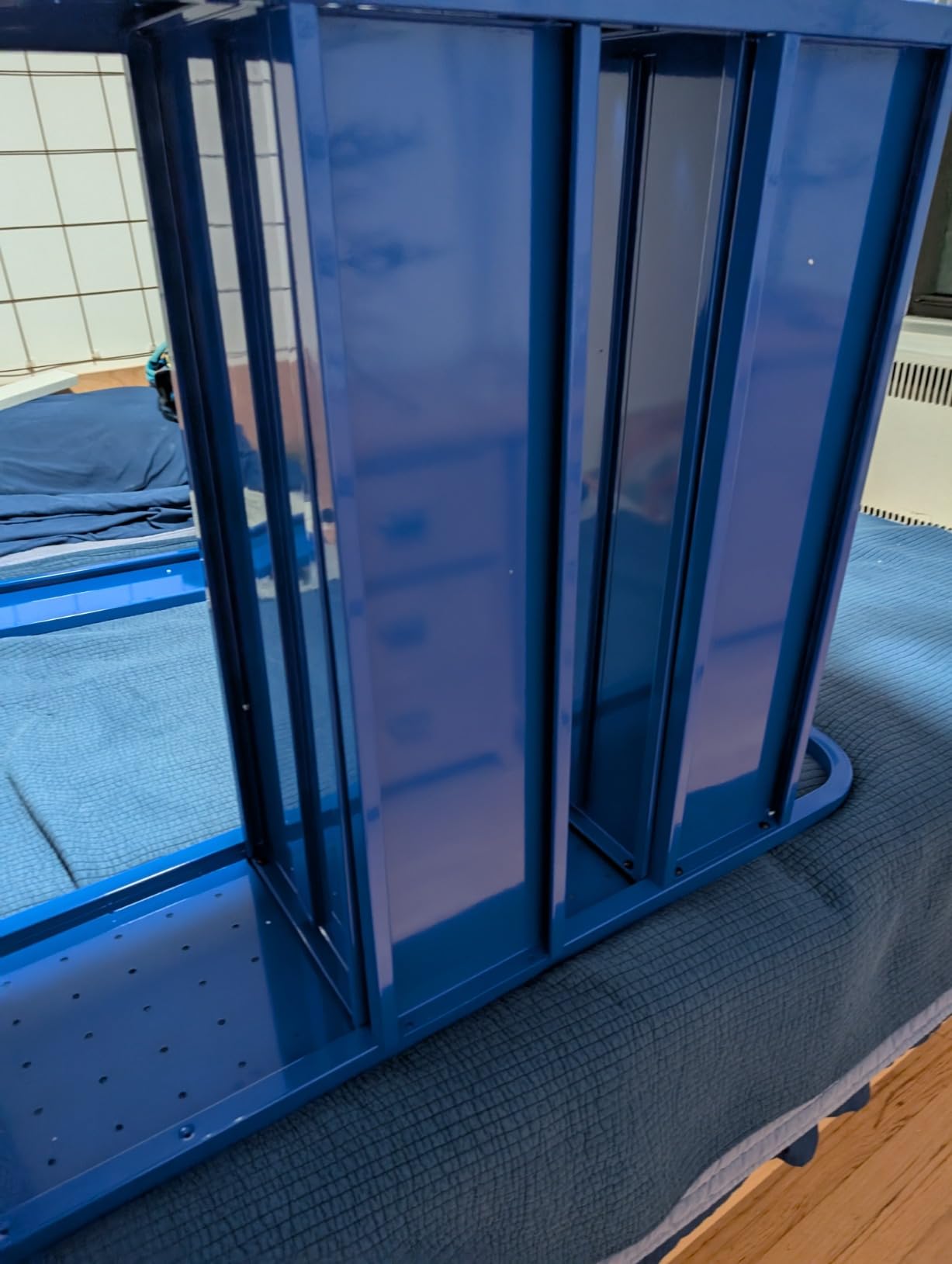 Workington Rolling Book Truck Book Cart with 3 Flat Shelves, Library Book Cart with Swivel Lockable Casters, Blue customer photo 1