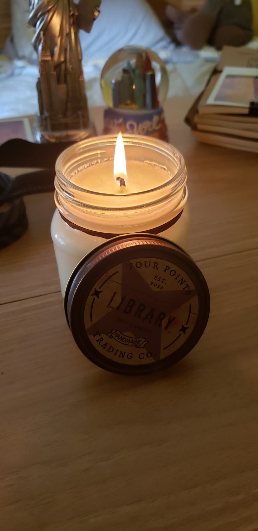 Library Scented Candle - 100% Soy Aromatherapy Candle - Perfect Book Lovers Gift Ideas for Birthday, Anniversary, Christmas, New Year, House Warming and More - Four Points Trading Co. - 4oz customer photo 1