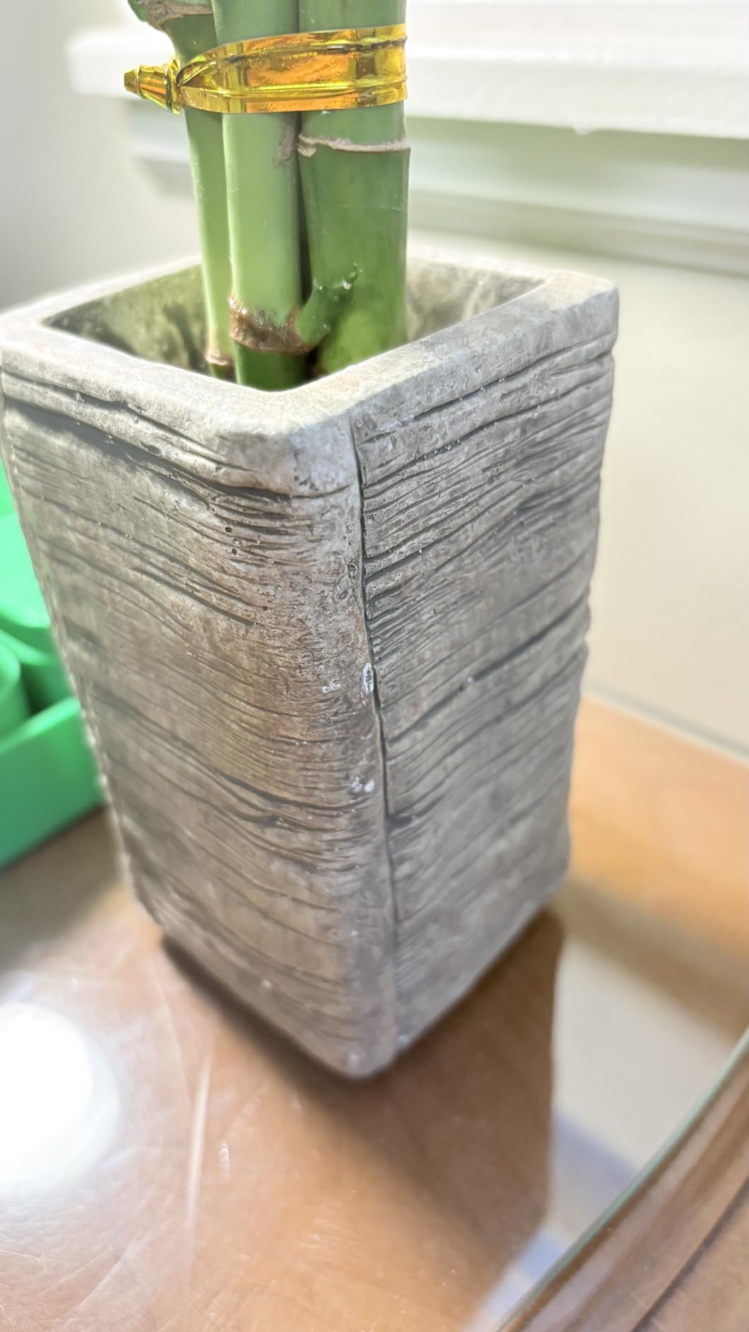 Arcadia Garden Products LV25 5-Stem Lucky Bamboo, Live Indoor Plant in Aged Wood Planter for Home, Work, or Gift, Dark customer photo 1