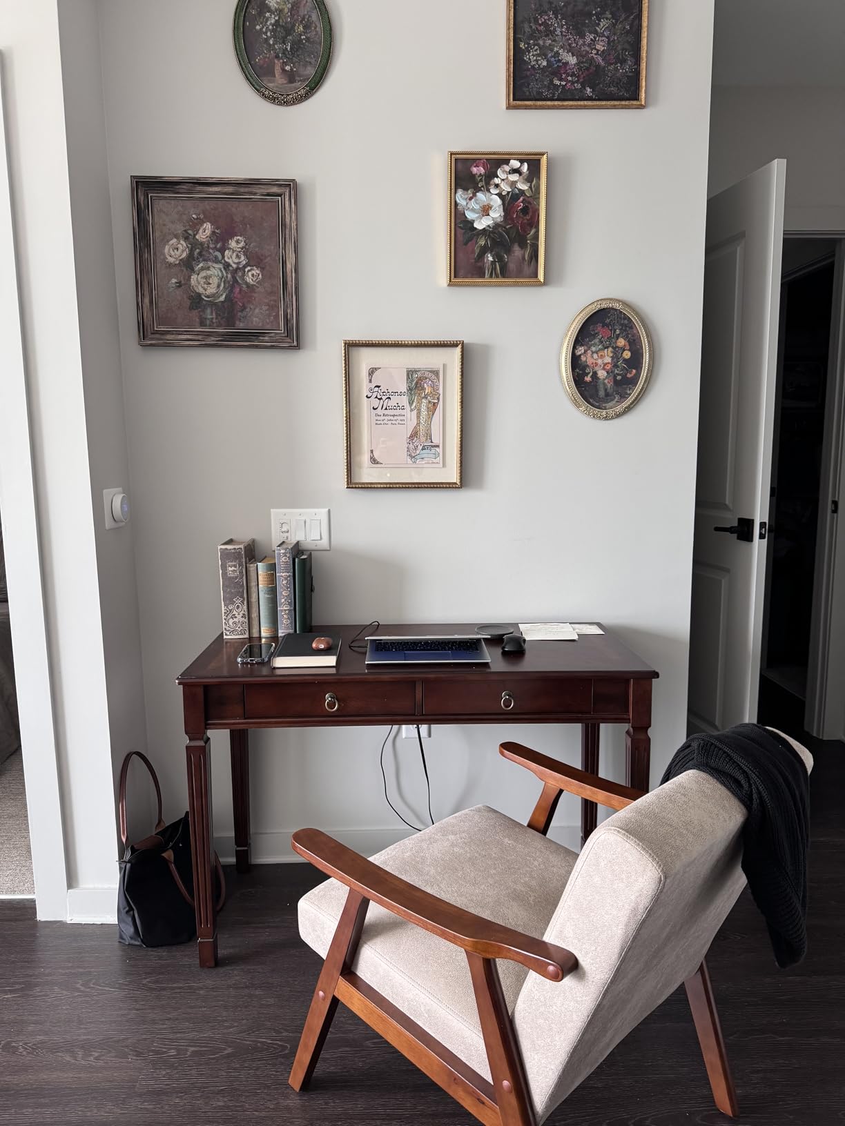 Solid Wood Computer Desk with 2 Drawers, Traditional Vanity Dressing Table, 46 Home Office Writing Desk, Workstation Easy Assembly Cherry Red Walnut BSZ1533WD customer photo 2