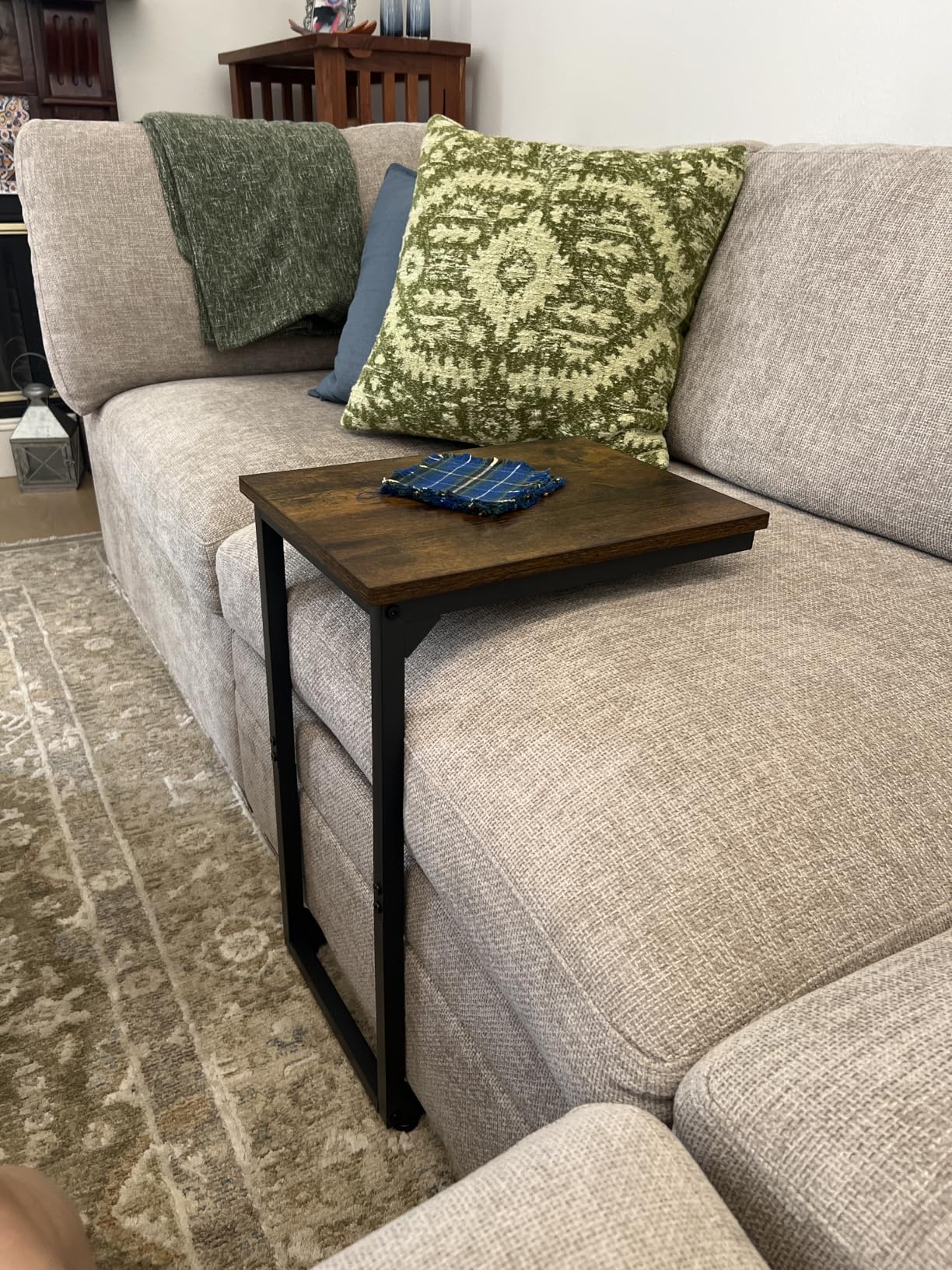 AMHANCIBLE C Shaped End Table Set of 2, Couch Side Table that Slide Under Sofa, Narrow Small Space TV Trays for Living Room, Bedroom, Rustic Brown HET02CBR customer photo 1
