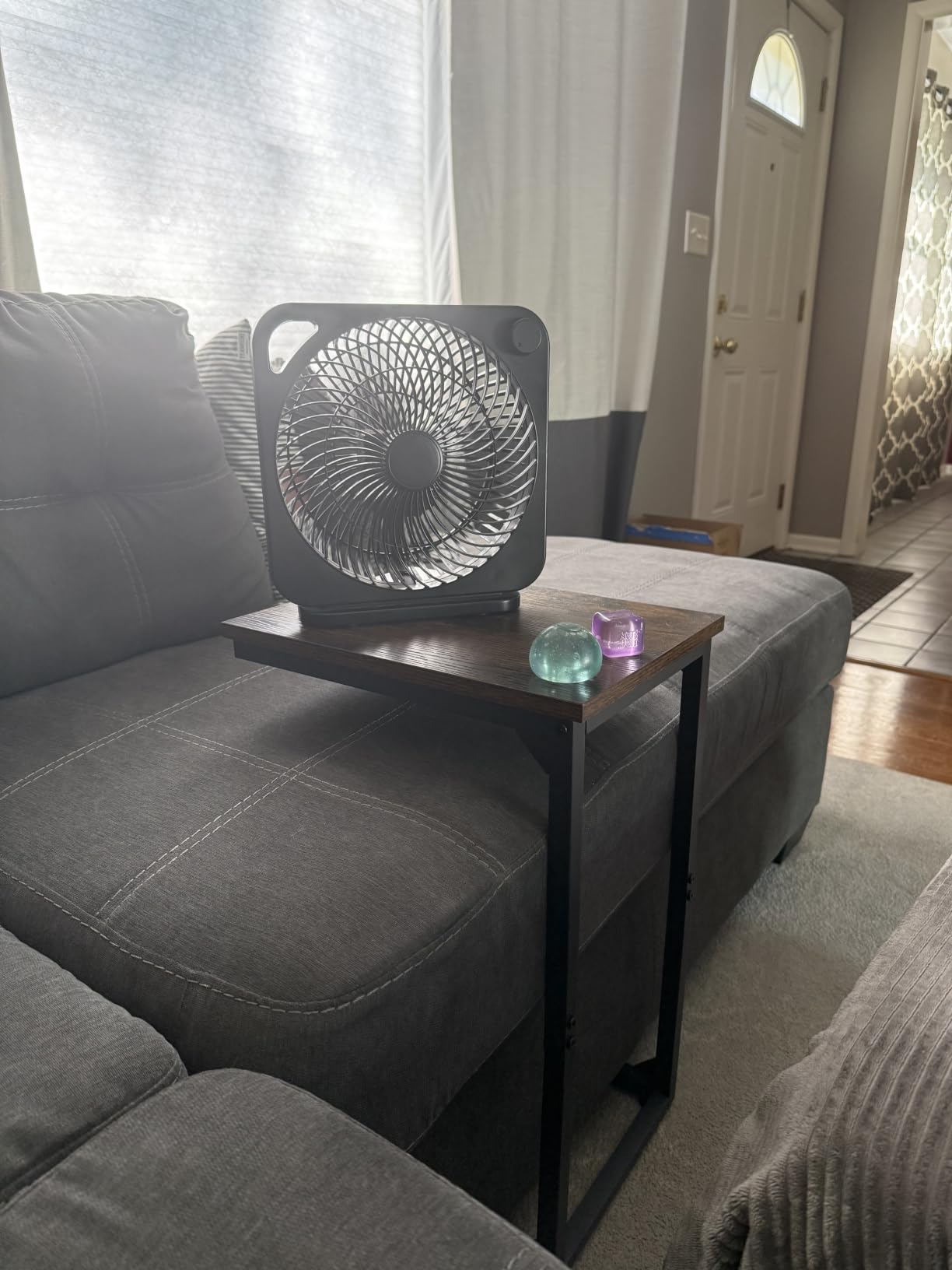 AMHANCIBLE C Shaped End Table Set of 2, Couch Side Table that Slide Under Sofa, Narrow Small Space TV Trays for Living Room, Bedroom, Rustic Brown HET02CBR customer photo 2