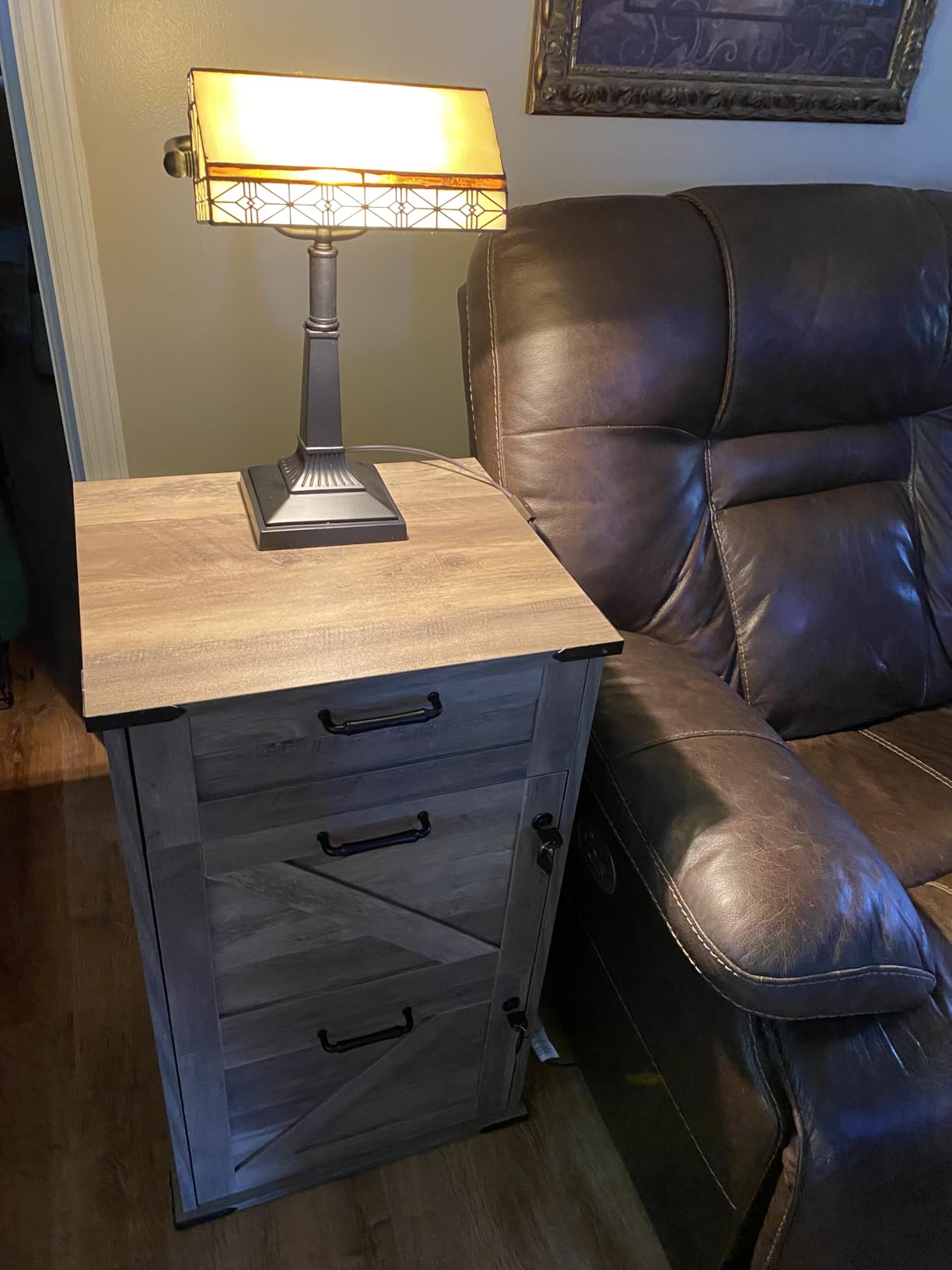 Lavish Home Tiffany Style Bankers Desk Lamp with Stained Glass Shade, Brown | Mission-Style Stained Glass Lamp with LED Bulb, Vintage Piano or Desk Light for Home Office, Bedroom, Living Room customer photo 1